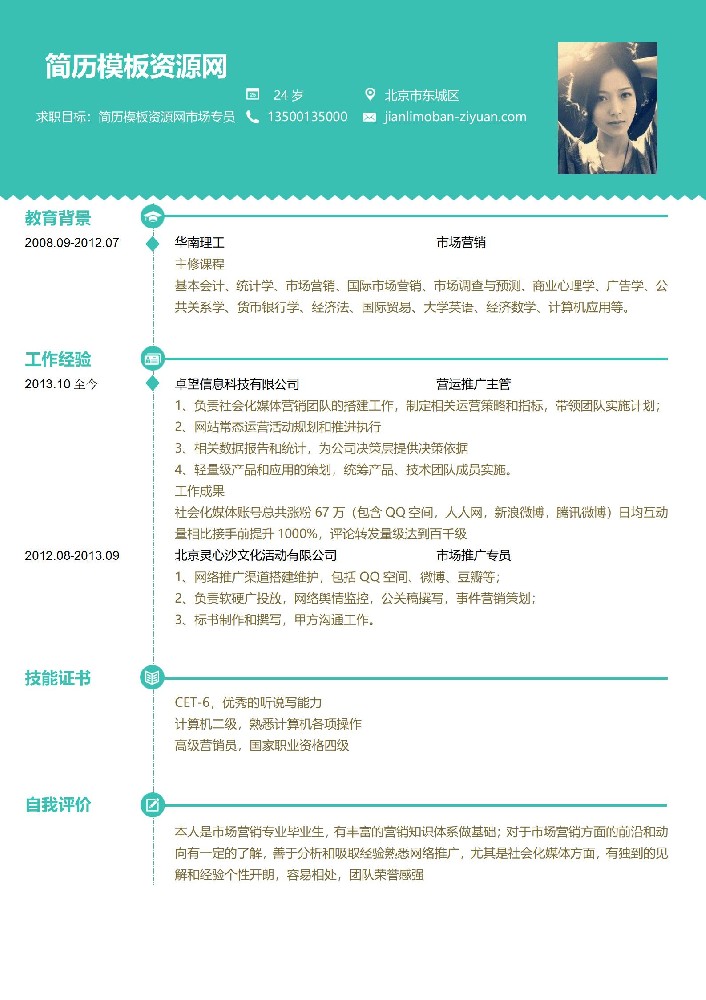 绿色风格求职简历模板