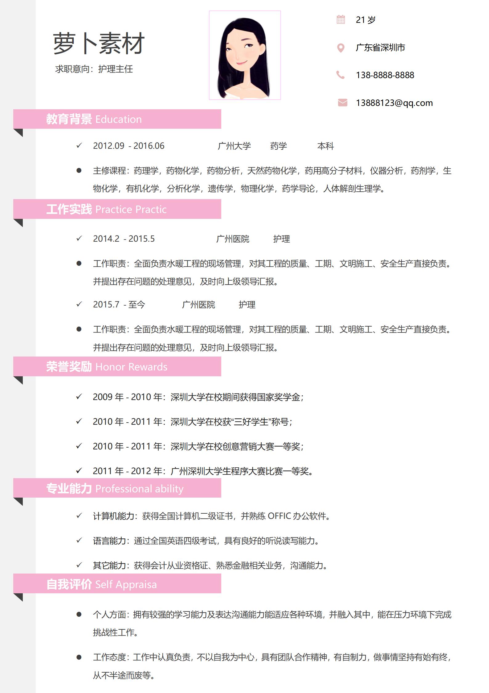 走进医疗世界免费护士4页简历指南