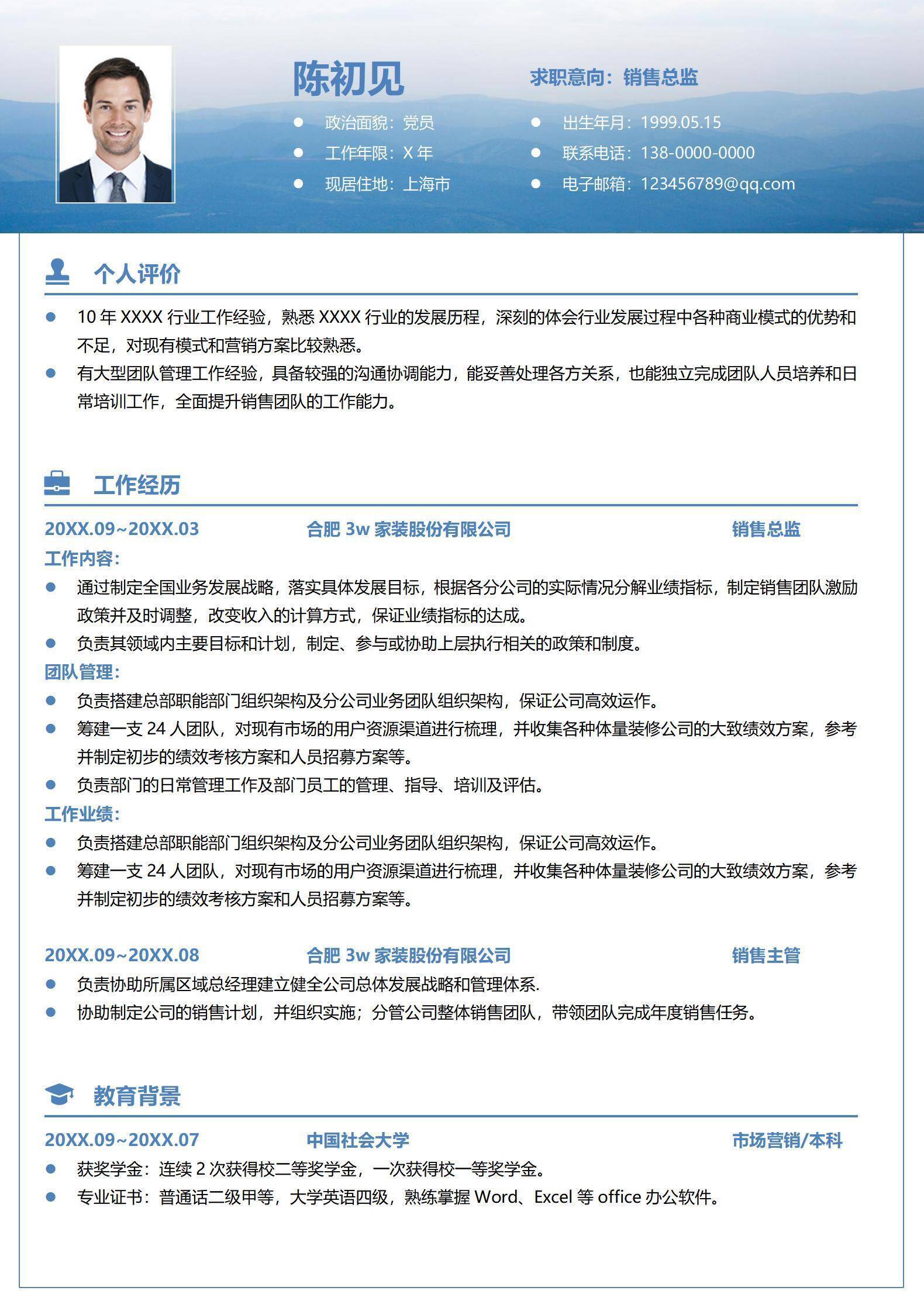 简历模板销售总监求职范文