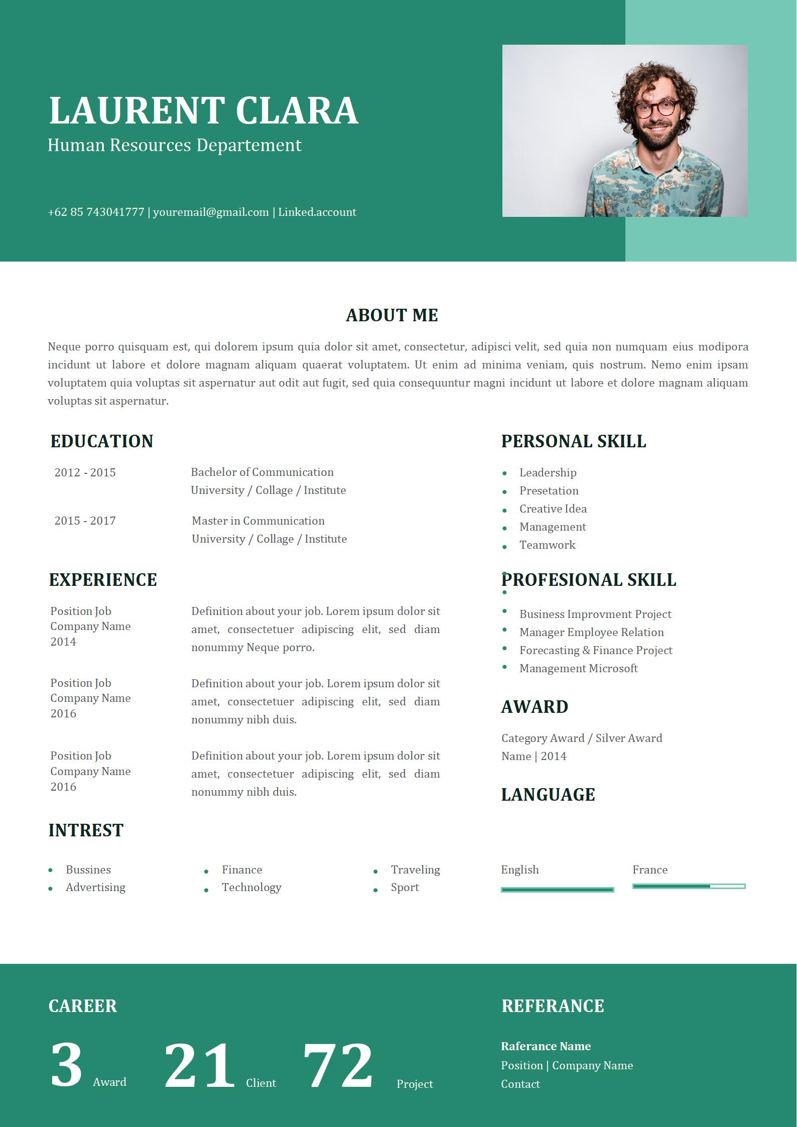 教师免费英文简历模板2