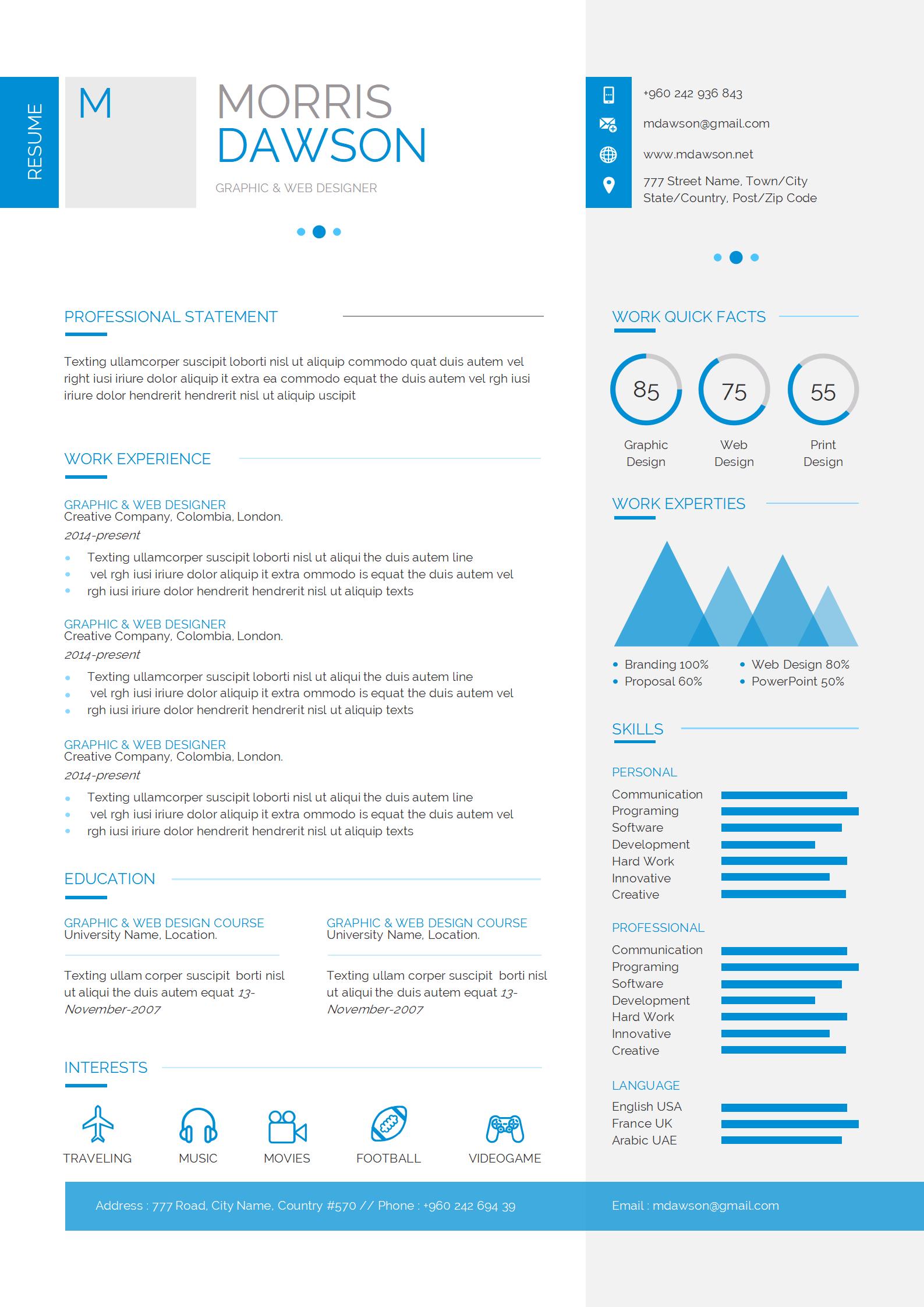 免费友好蓝色沟通英文简历模板
