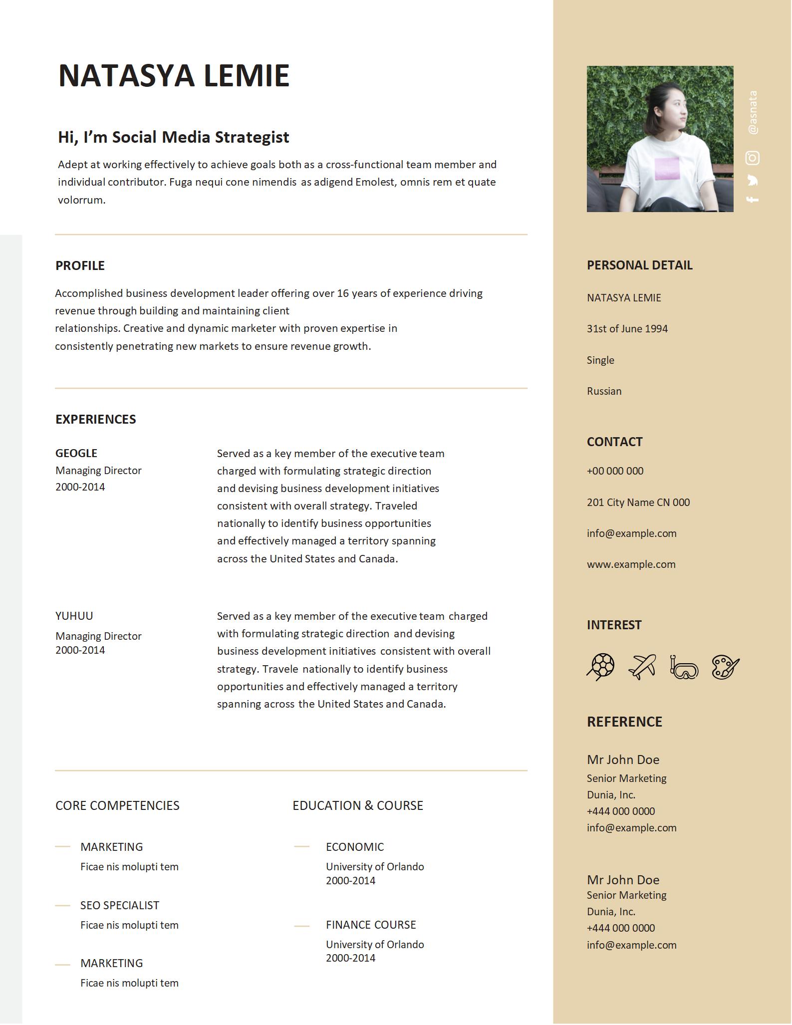 免费专业英文简历模板