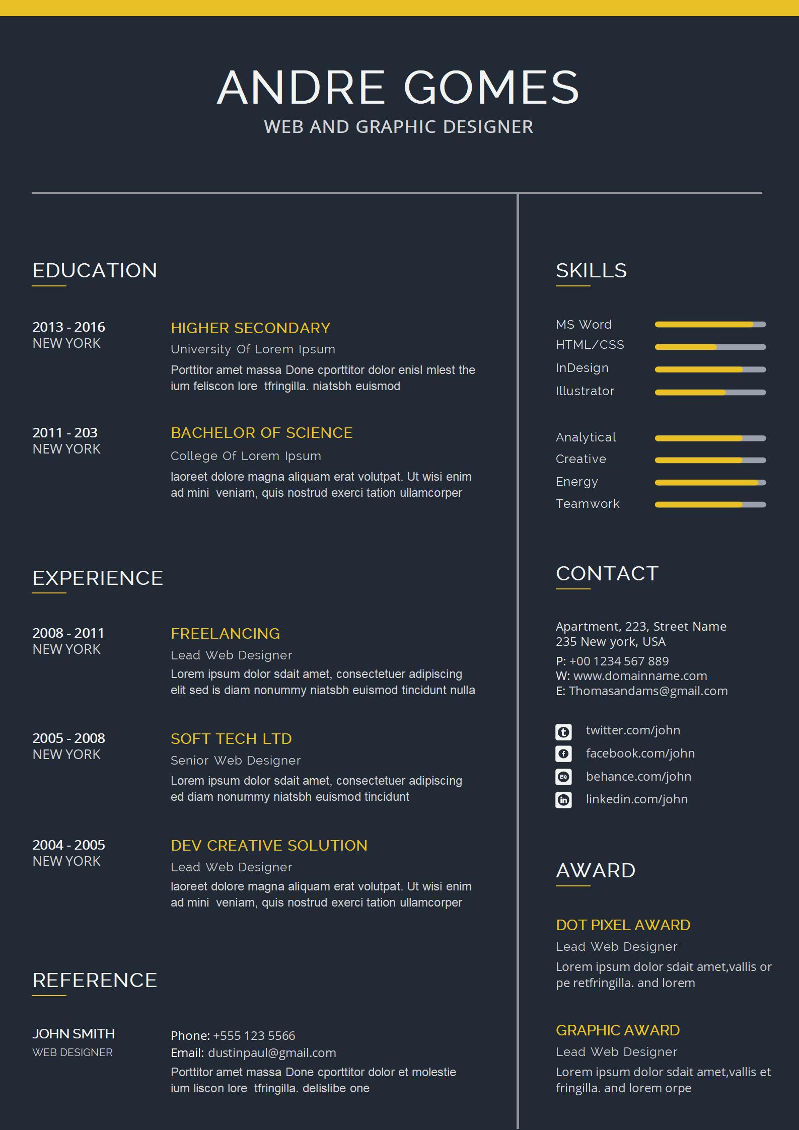 免费多彩拼接动感英文简历模板