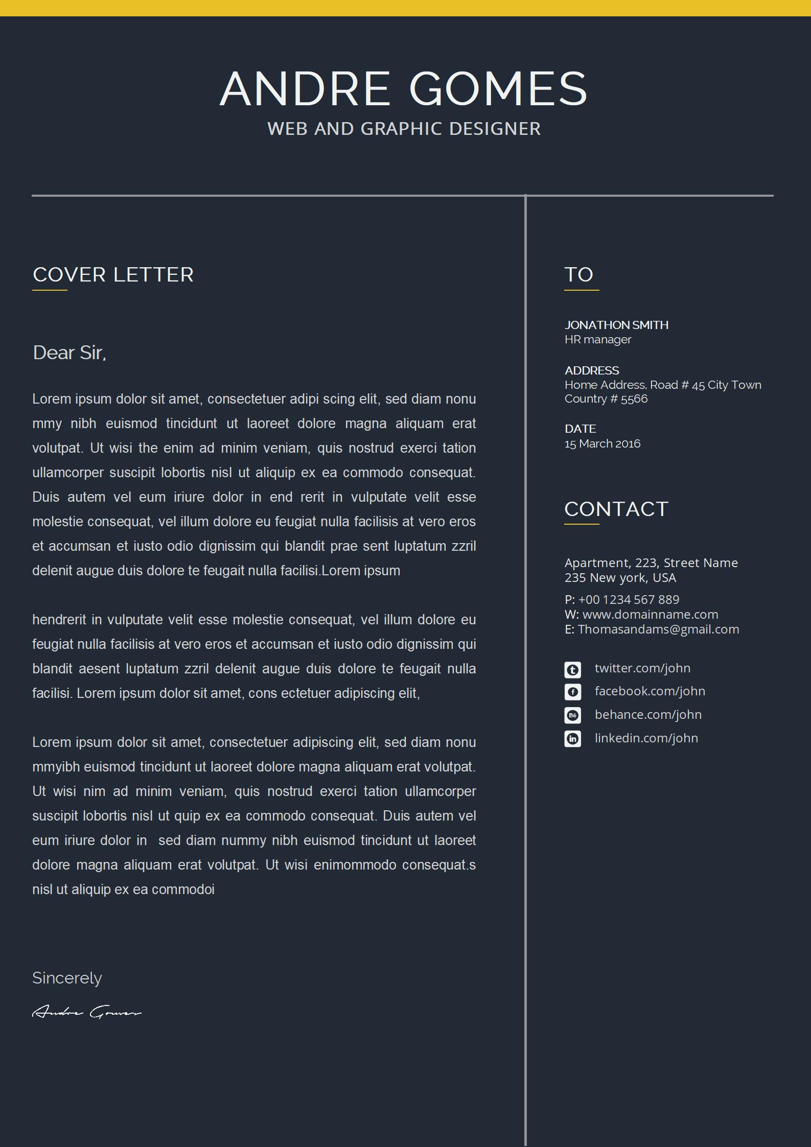 免费活力黄色宣传英文简历模板