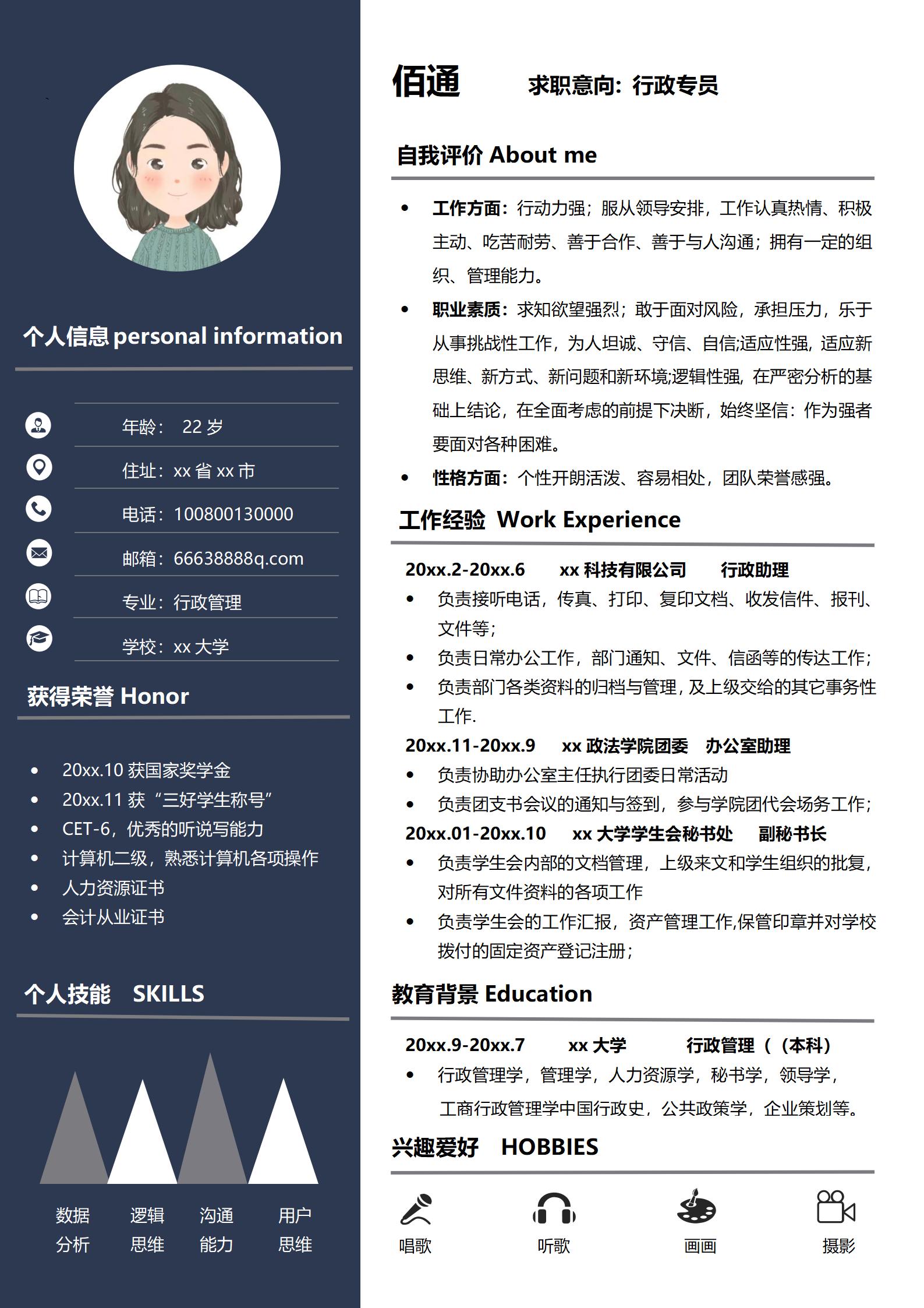 深蓝风行政总监求职简历