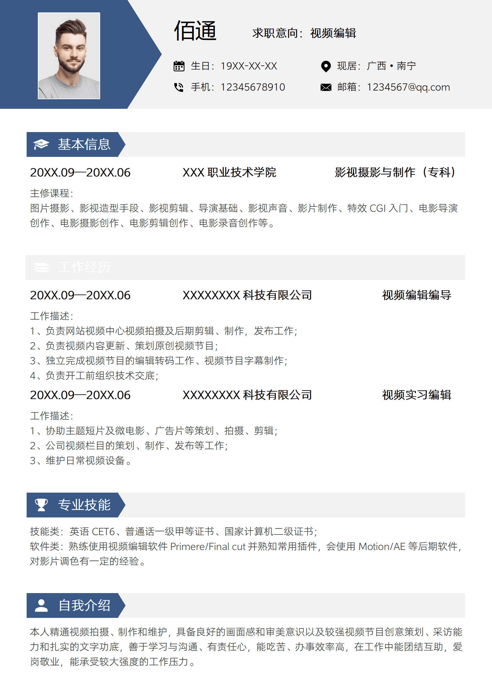 海外短视频运营简历模板