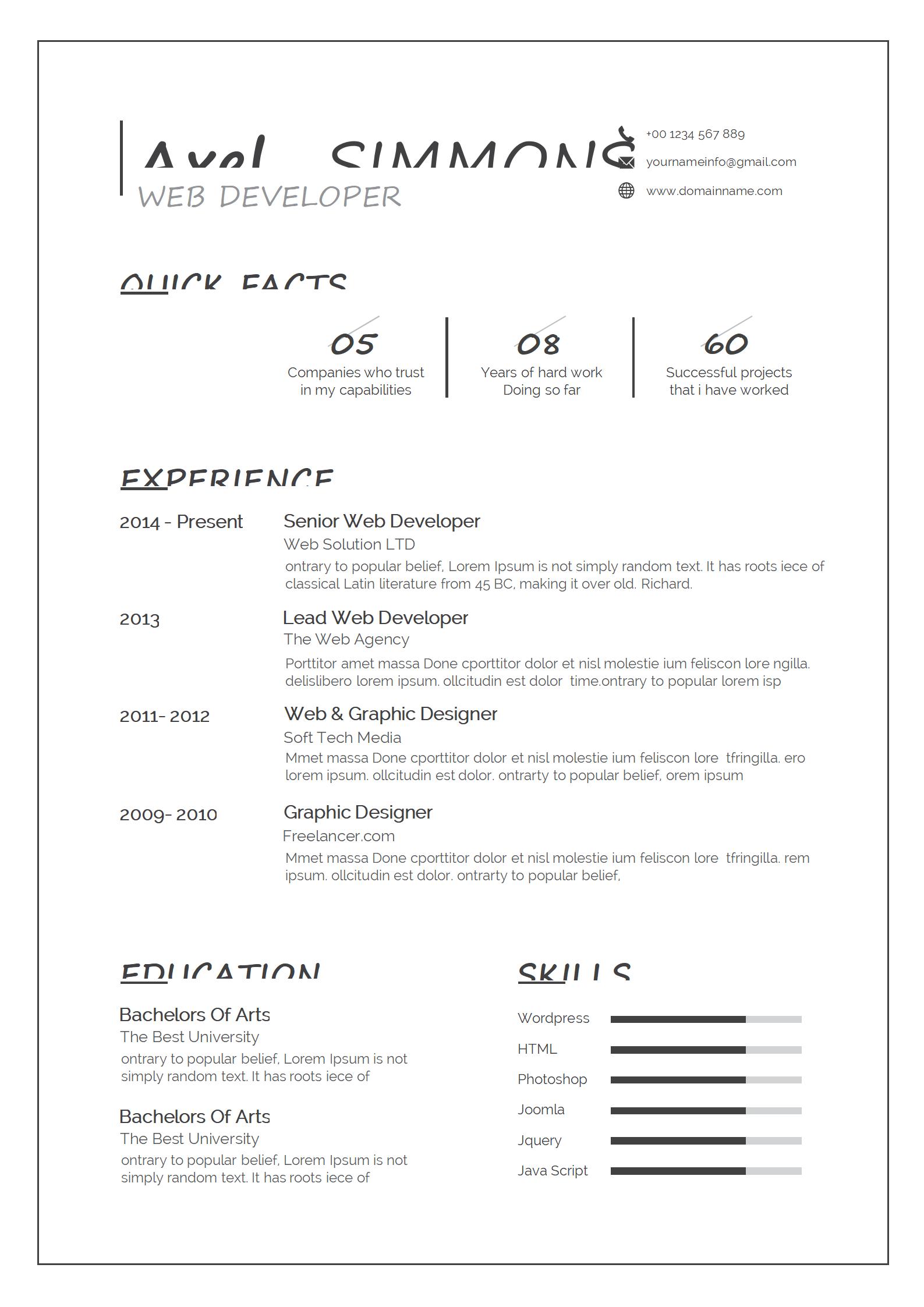 免费特色英文简历模板（独一色彩）