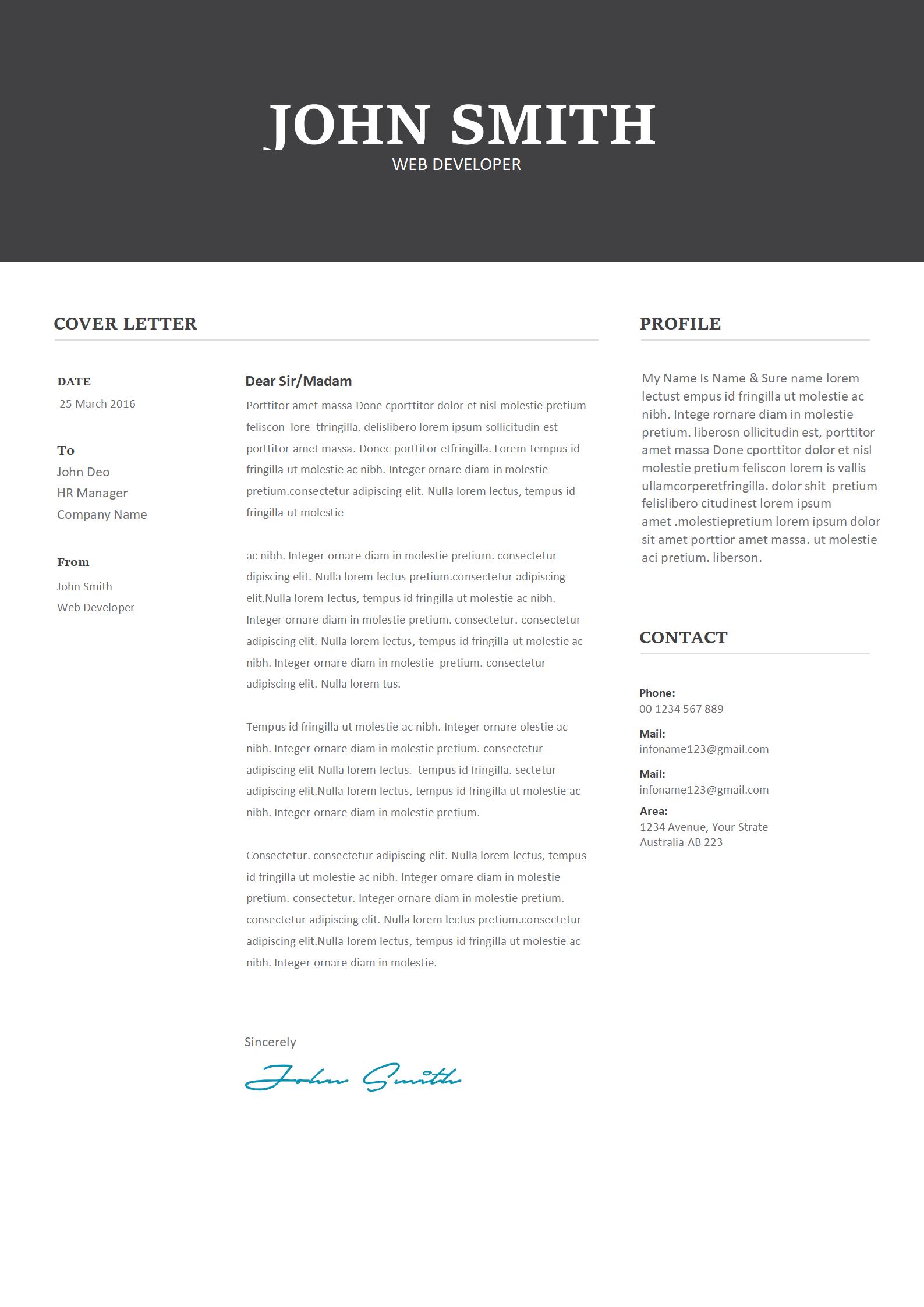 免费深灰色商务英文简历模板