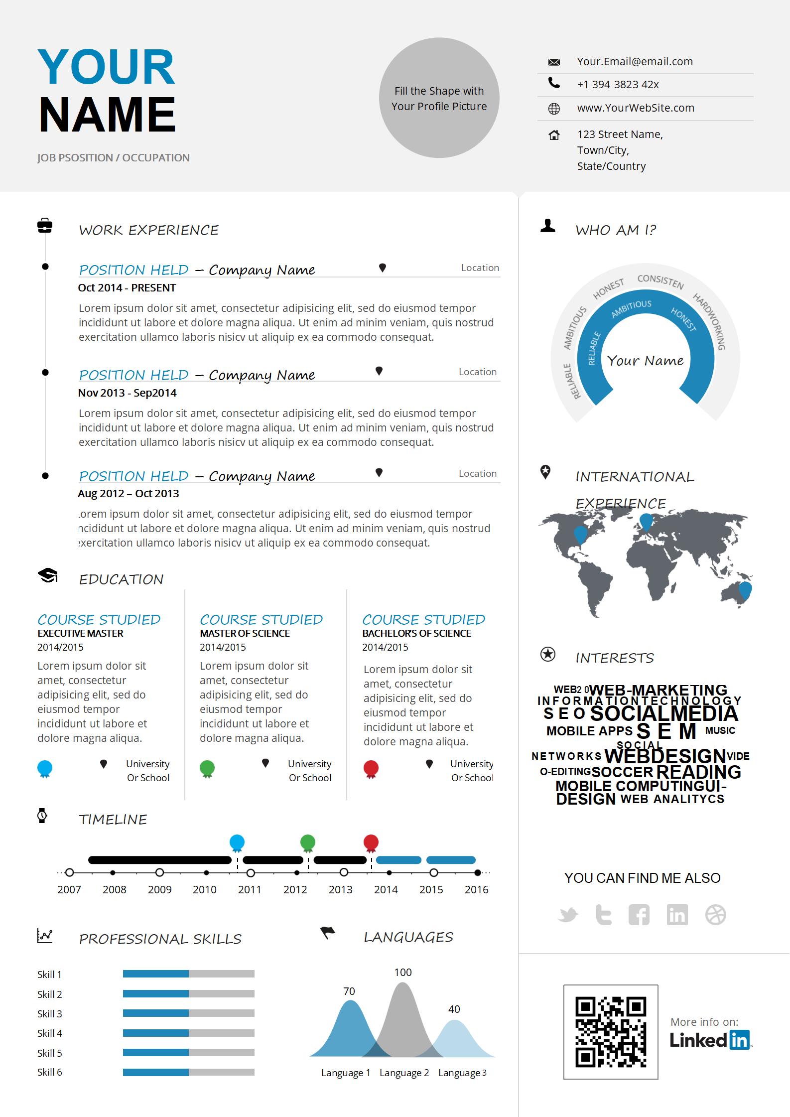 免费时尚英文简历模板（流行色）