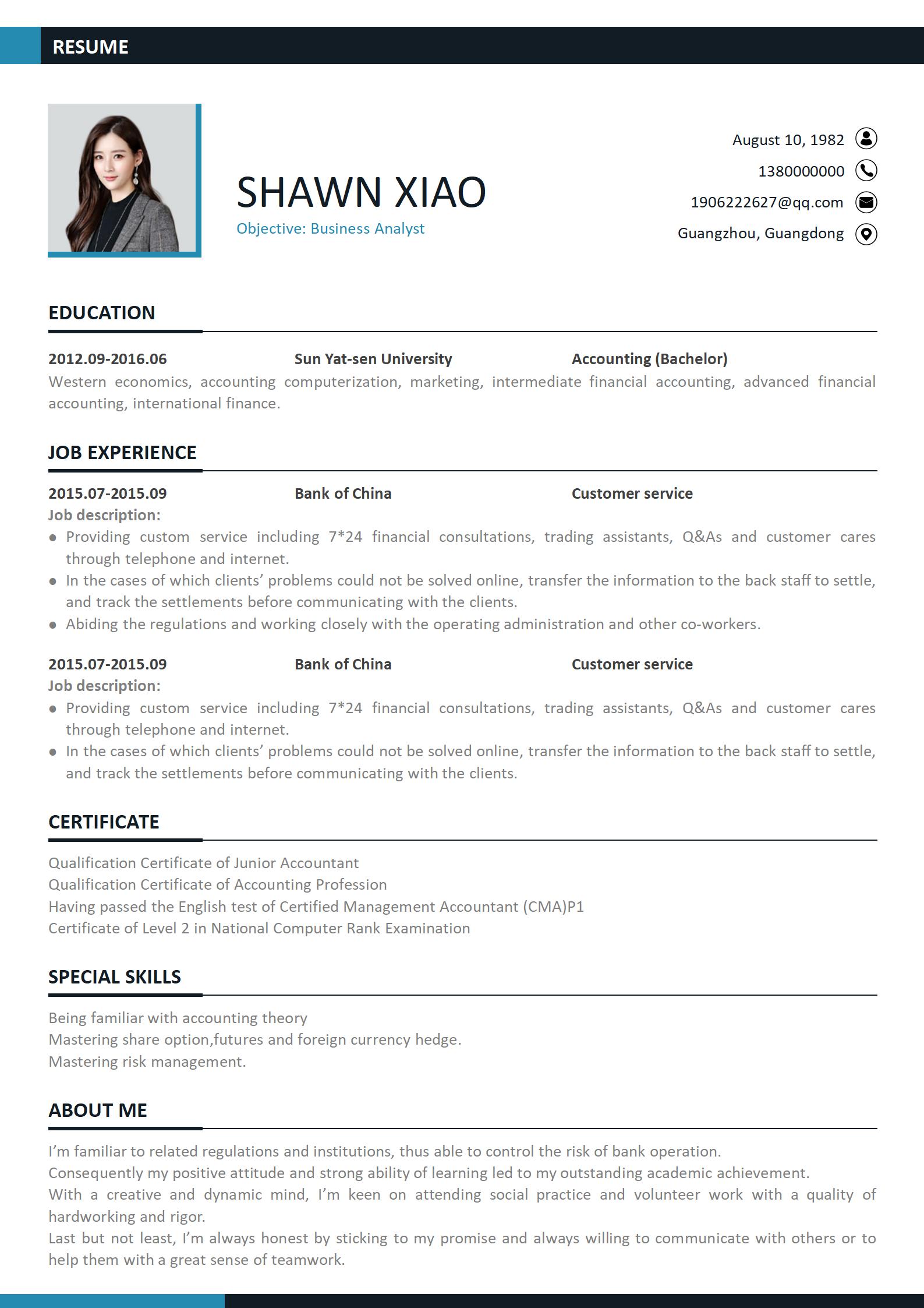 高端简洁cv英文简历模板