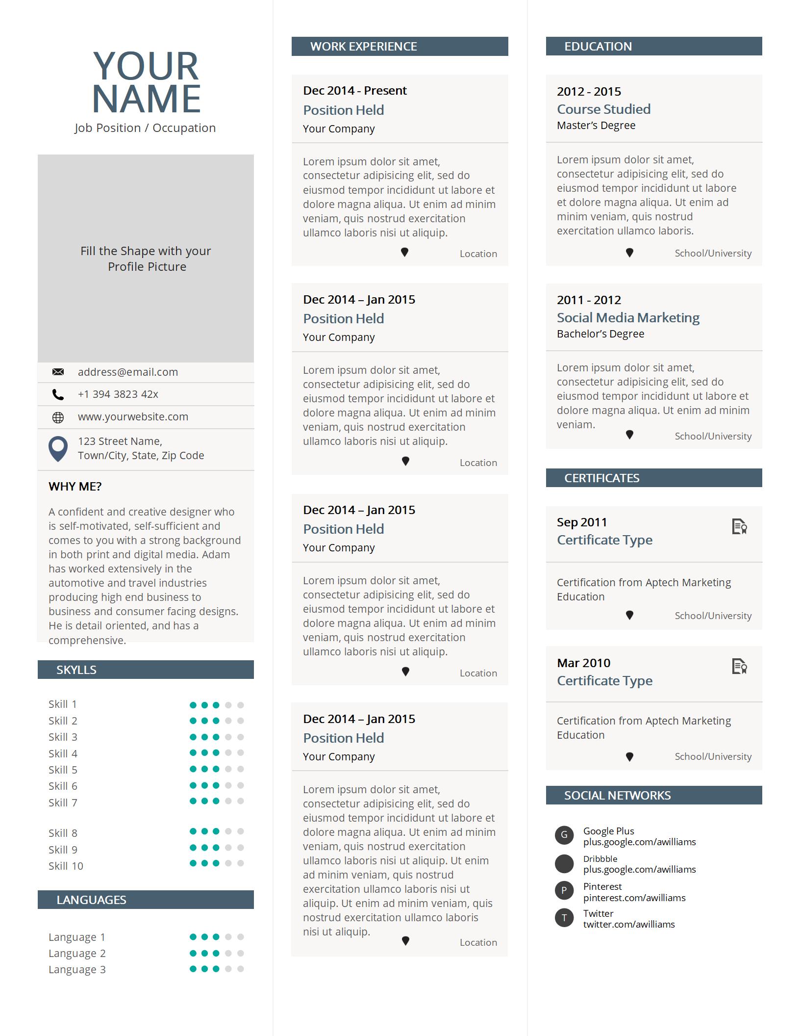 多功能免费英文简历模板（彩色版）