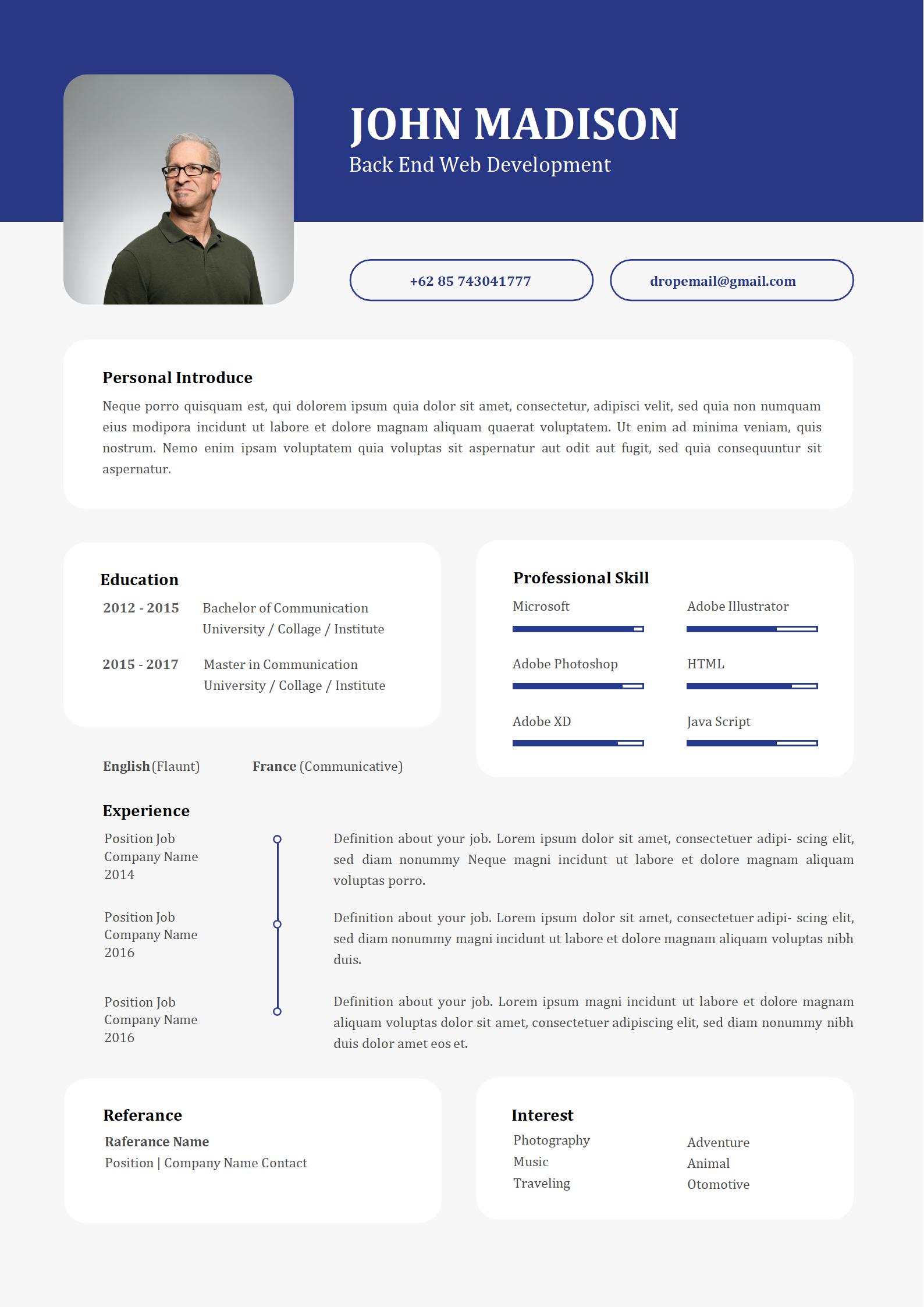 免费实习英文简历模板2