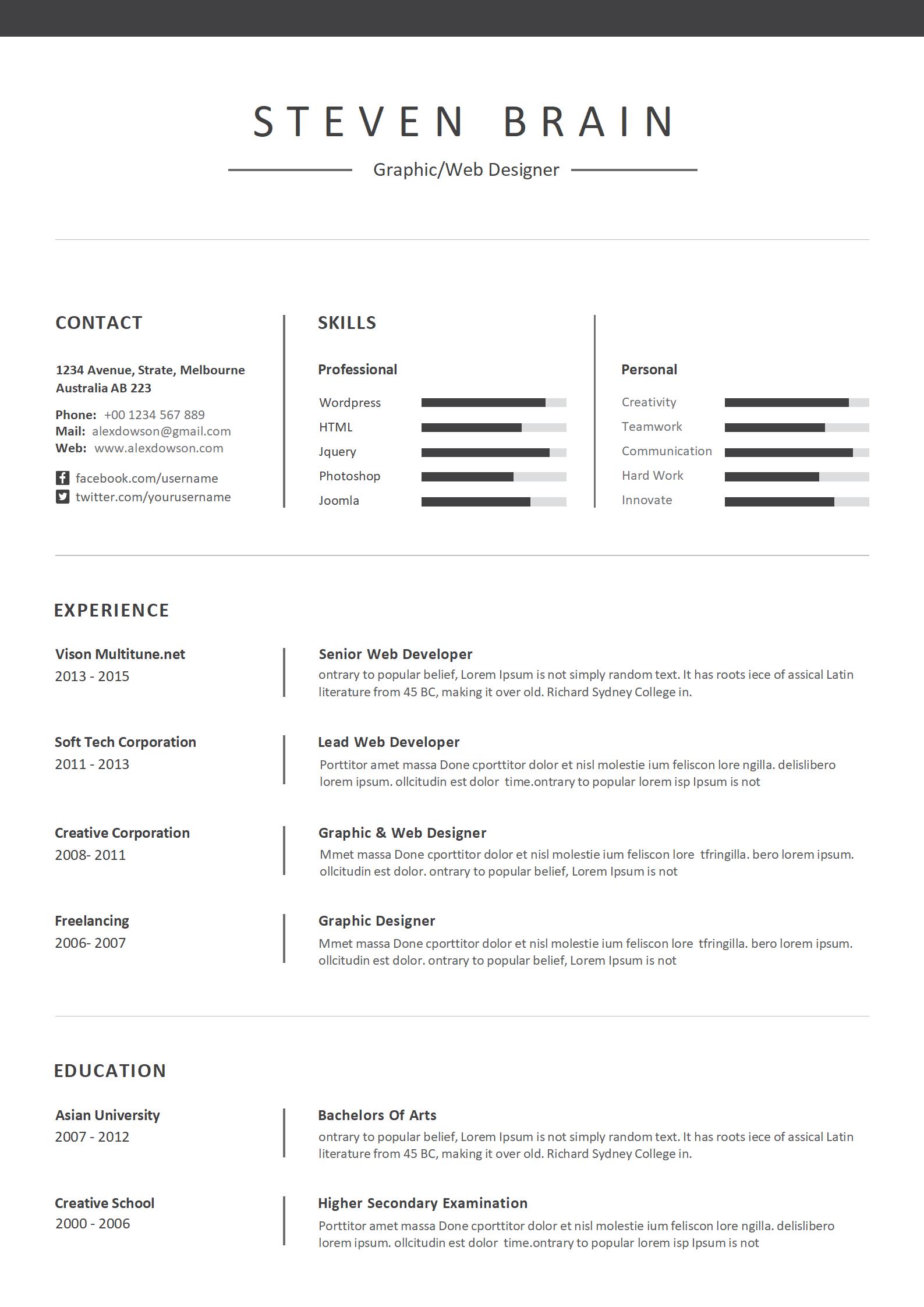 明亮耀眼！免费黄色标准英文简历模板