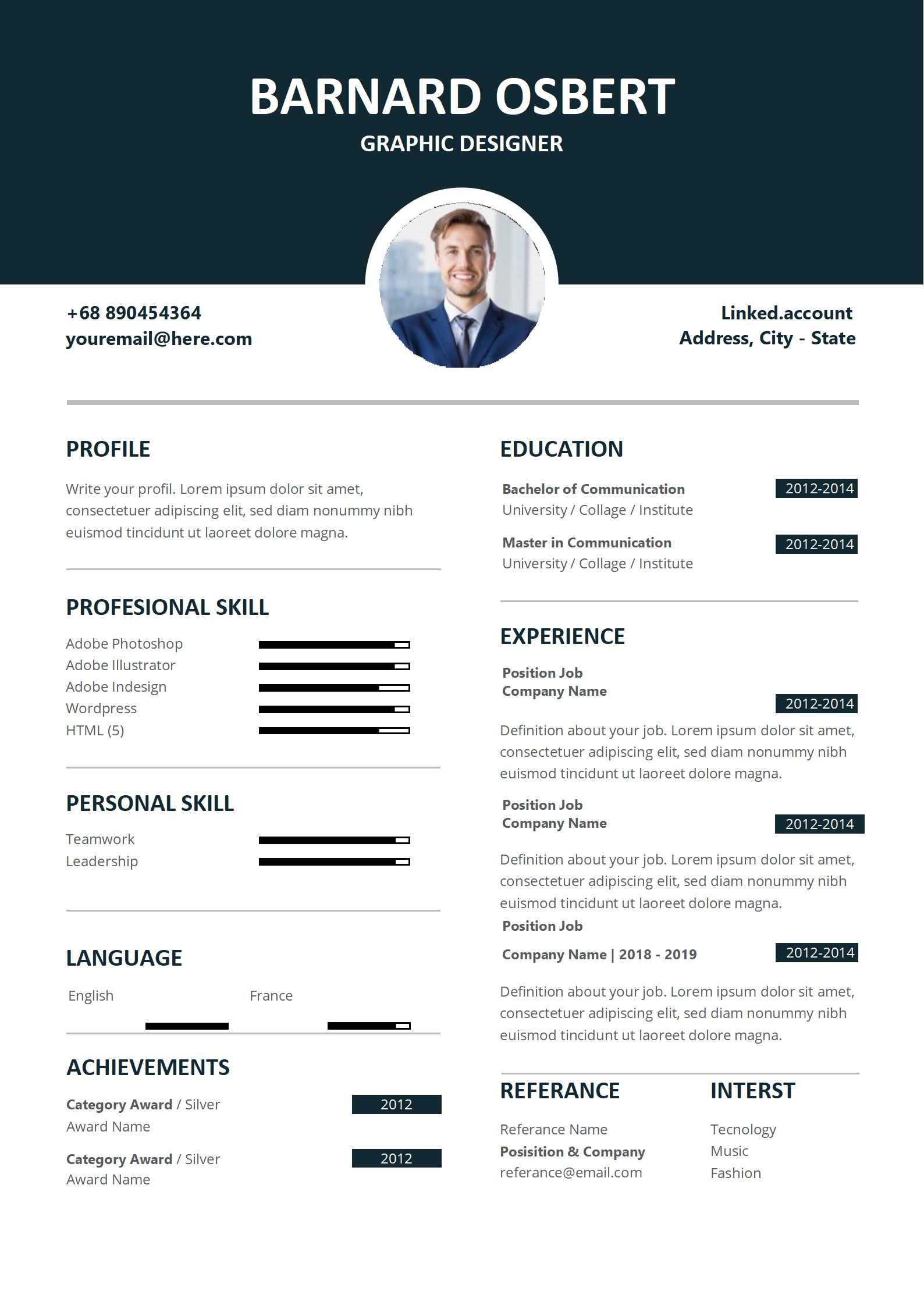 高端黑免费英文简历模板（可定制）