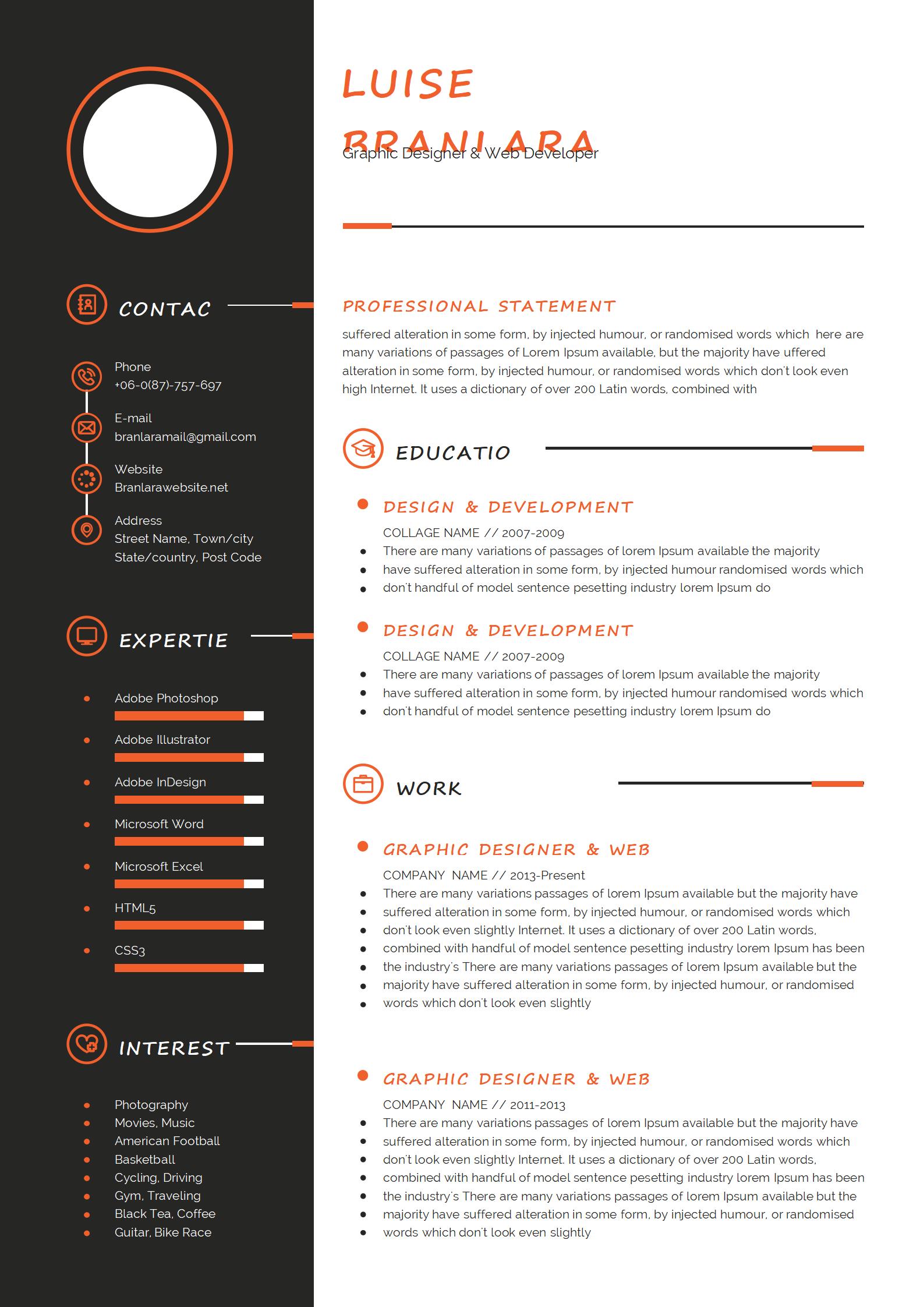 时尚前沿！免费蓝色经典英文简历模板