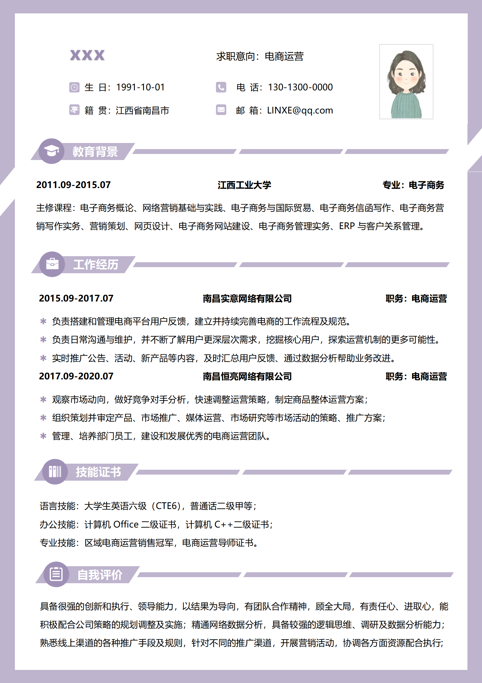 电子商务简历模板免费版（专业大气）