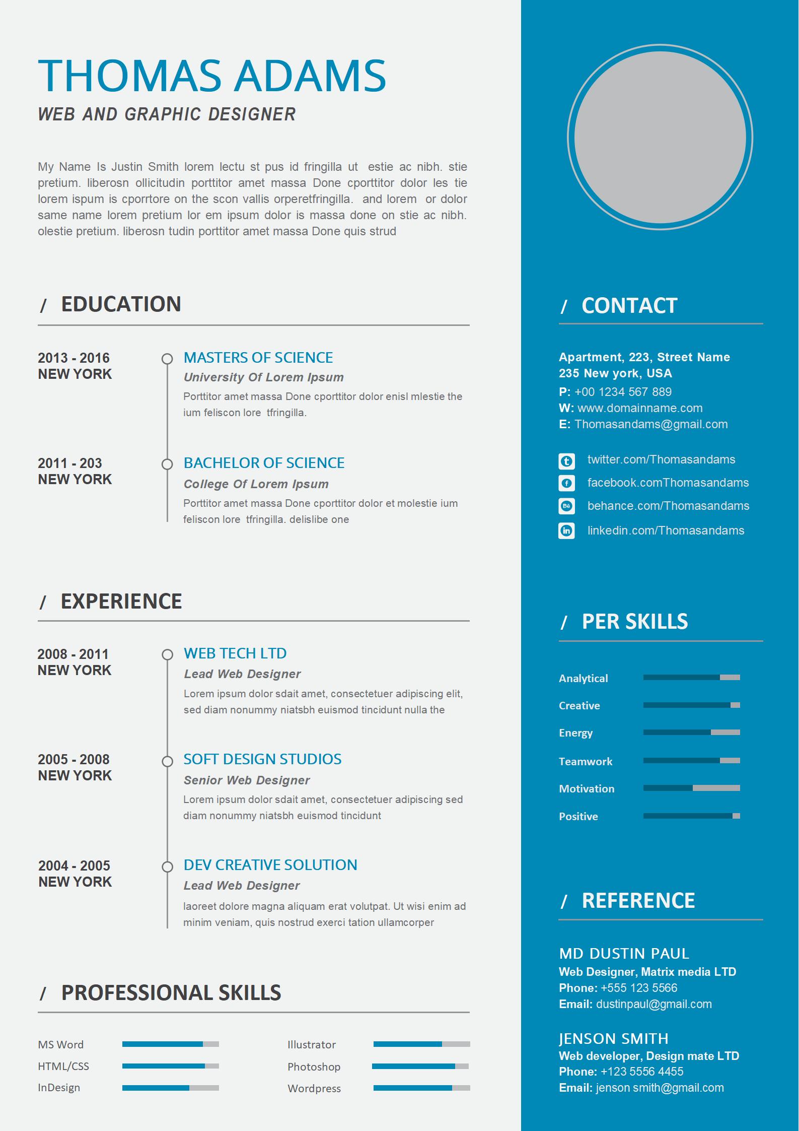 免费治愈系蓝色医疗英文简历模板