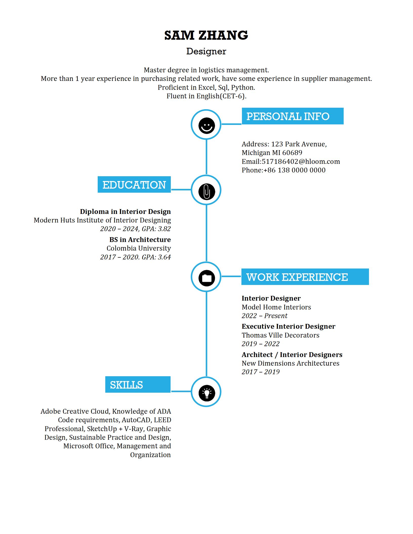 时尚简约风格英文简历模板