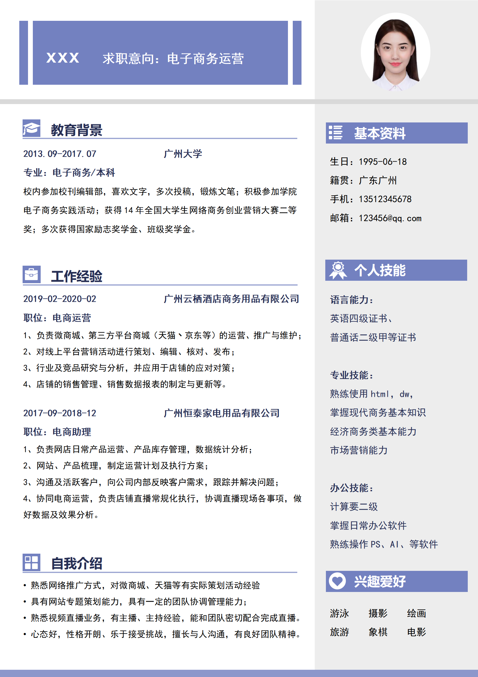 全能电商运营人才简历模板