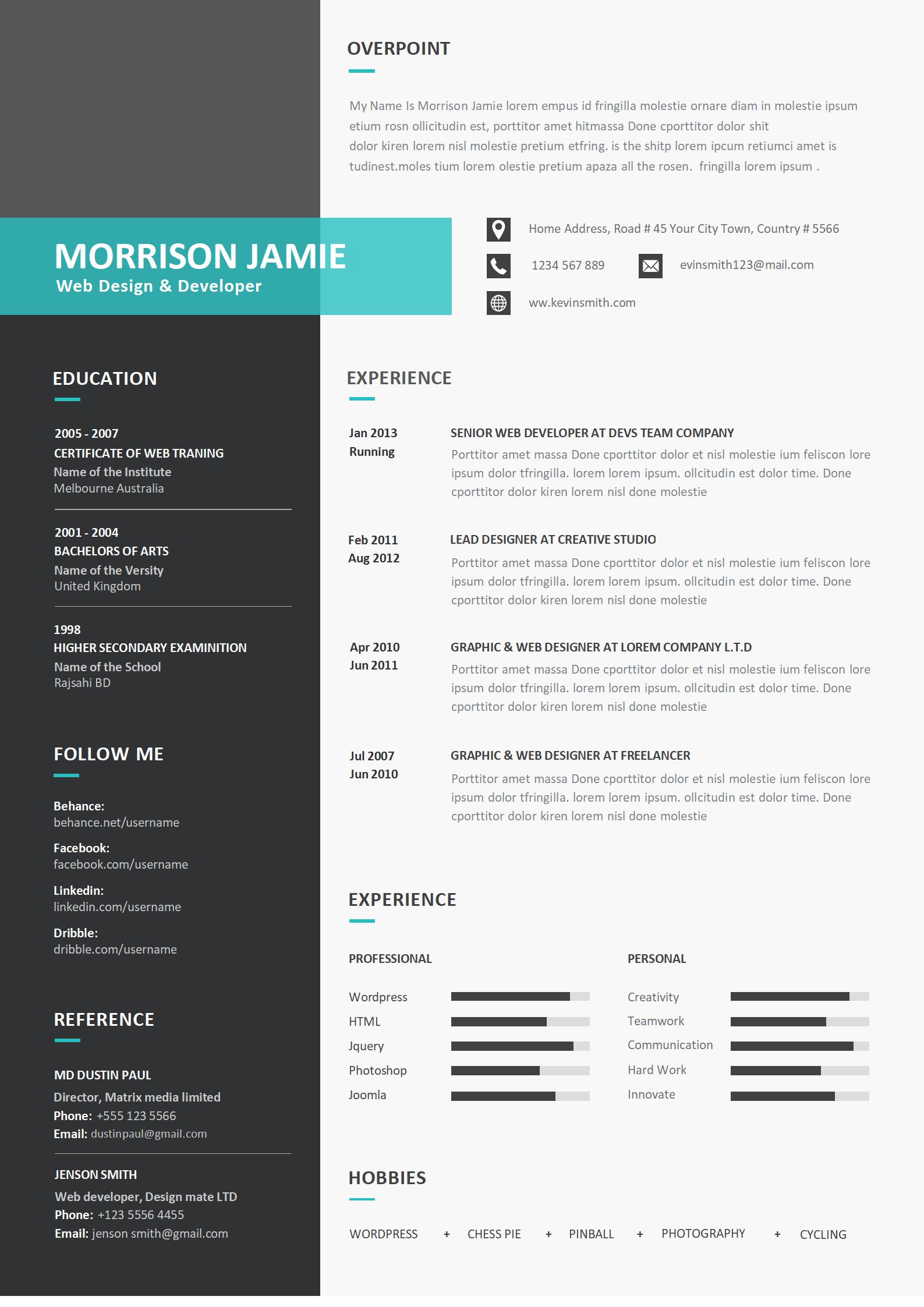 创意无限！免费紫色创意英文简历模板