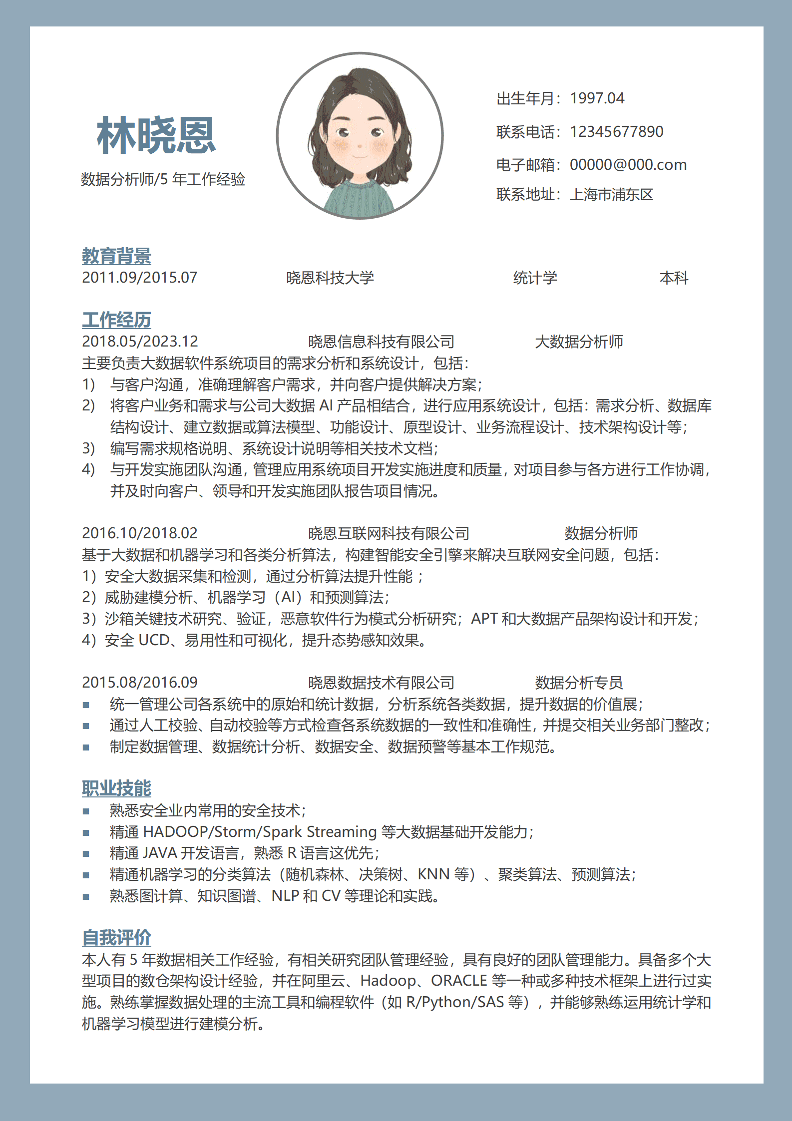 大数据架构简历模板 5年经验机器学习实践