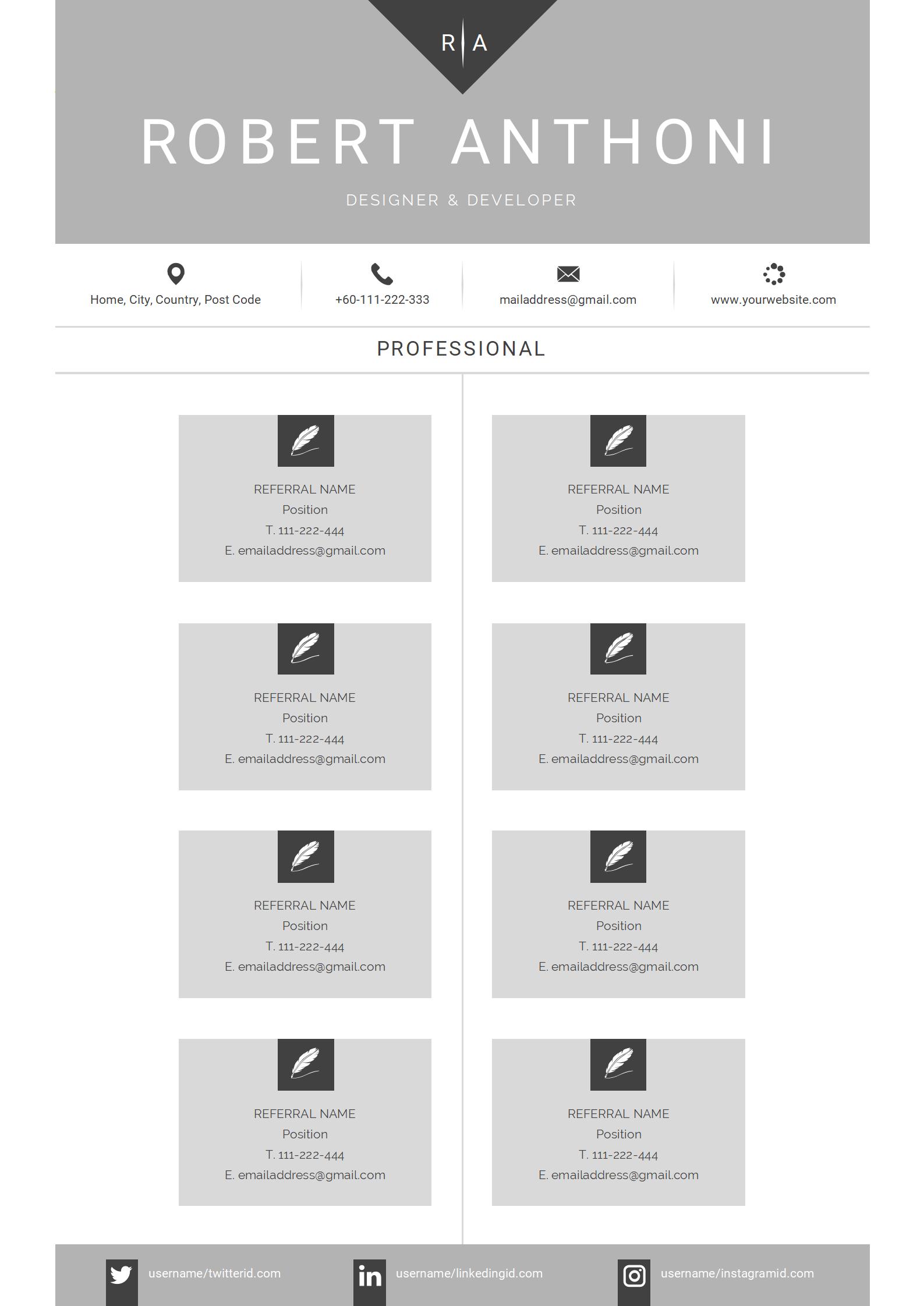 免费冷调灰色科技英文简历模板