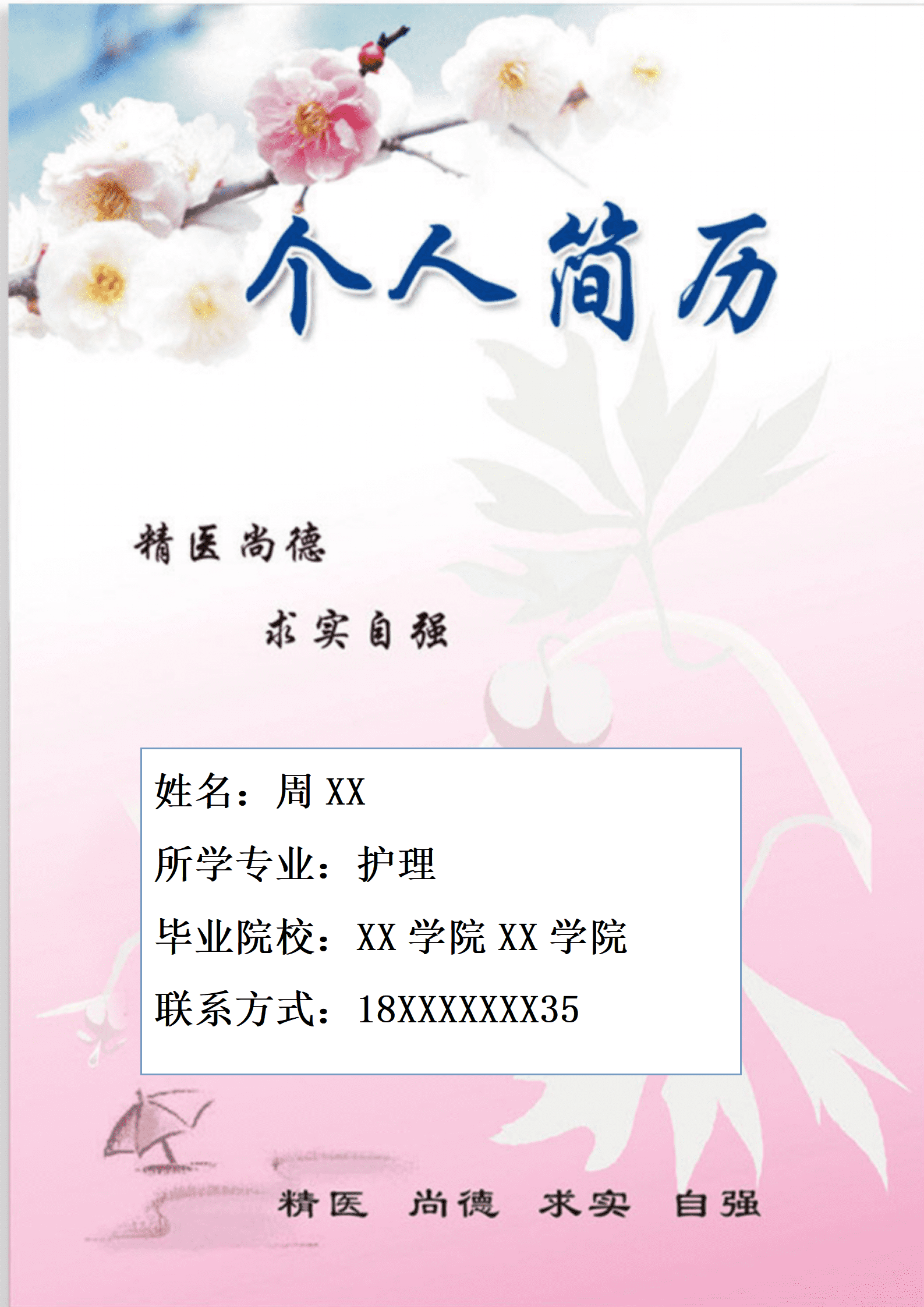 周XX护理专业高铁动车乘务员求职简历模板