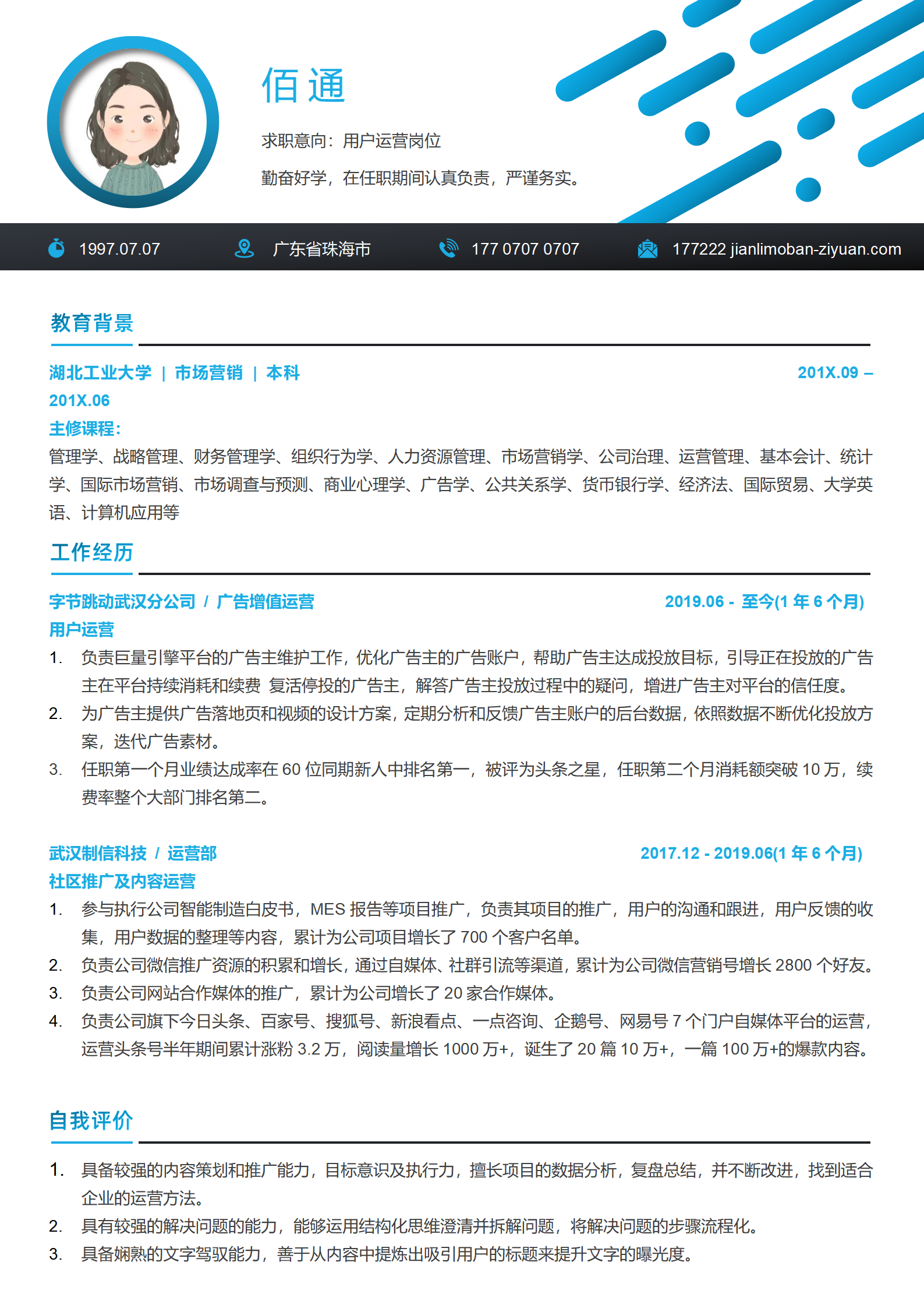 运营岗位简历模板免费求职必备