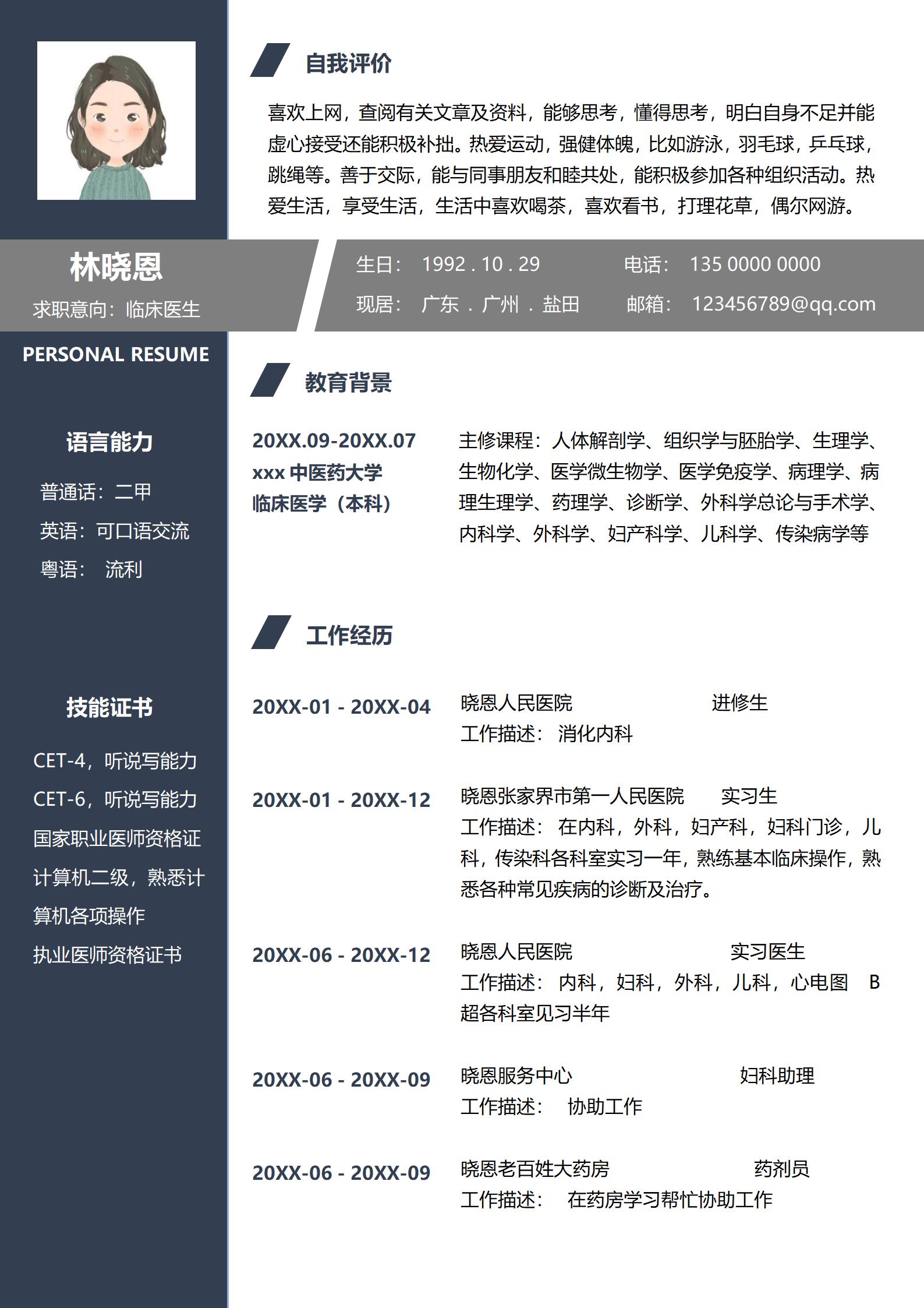 医术与经验并重的简历模板