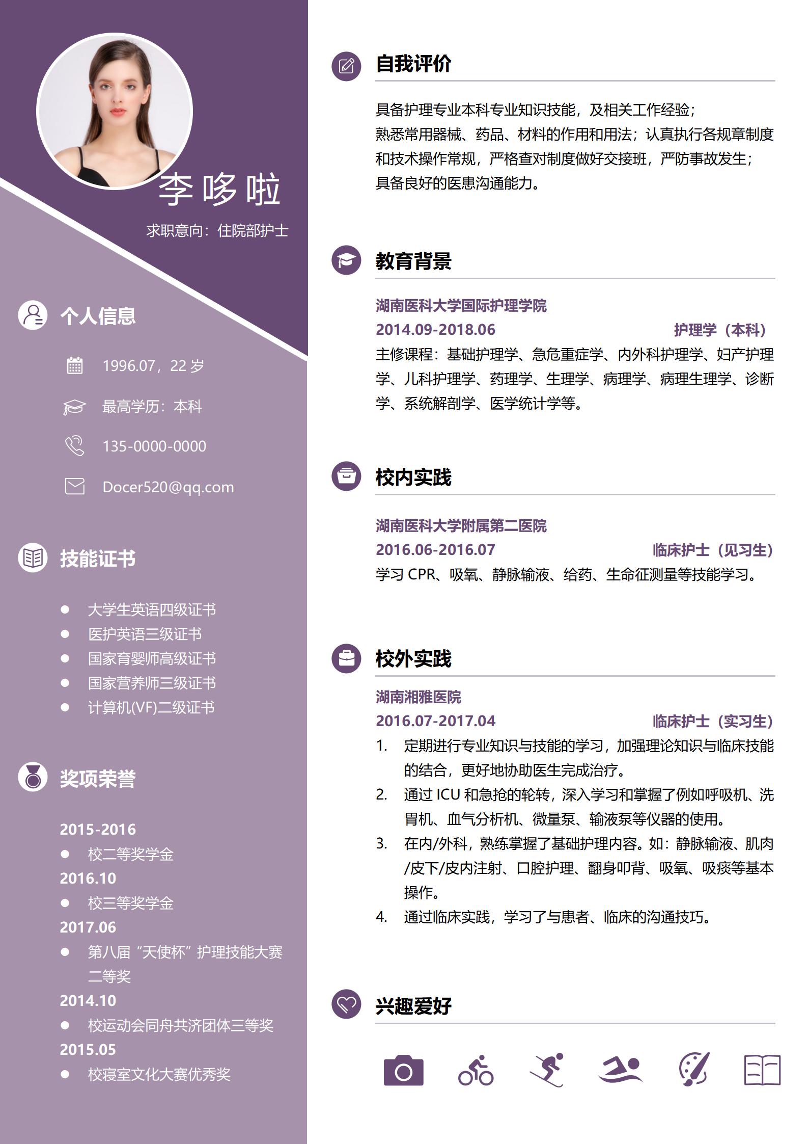 住院部护士免费简历模板