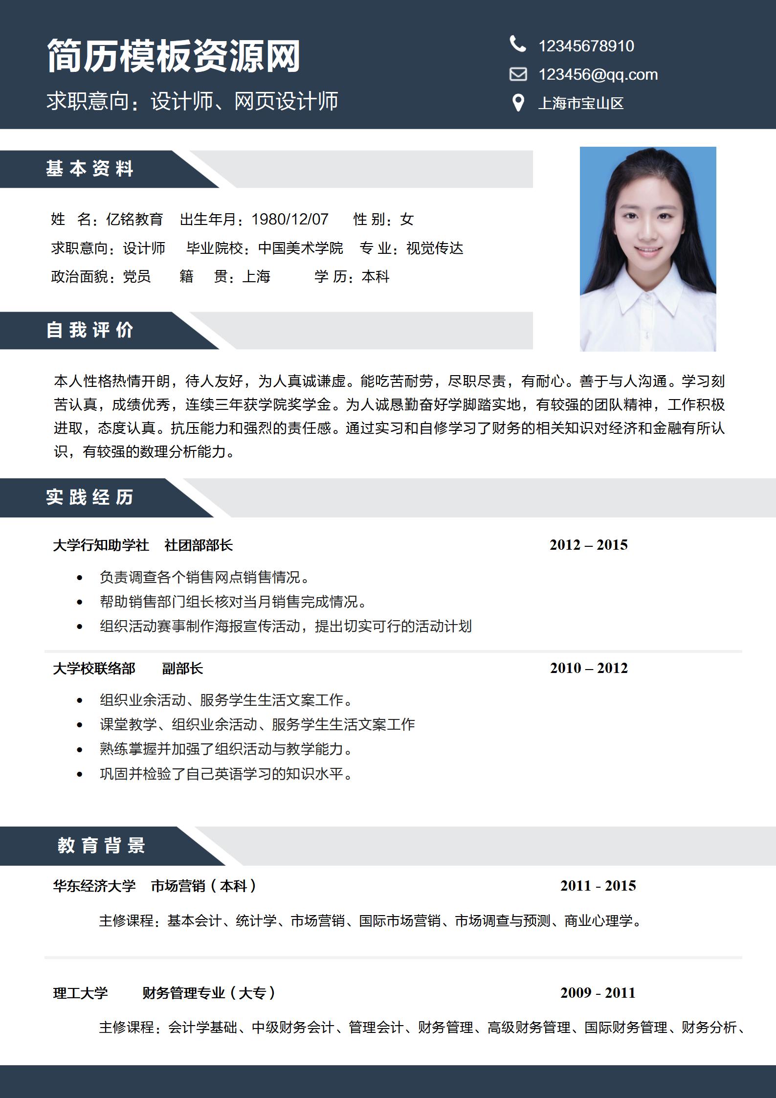 创意设计师简历模板免费