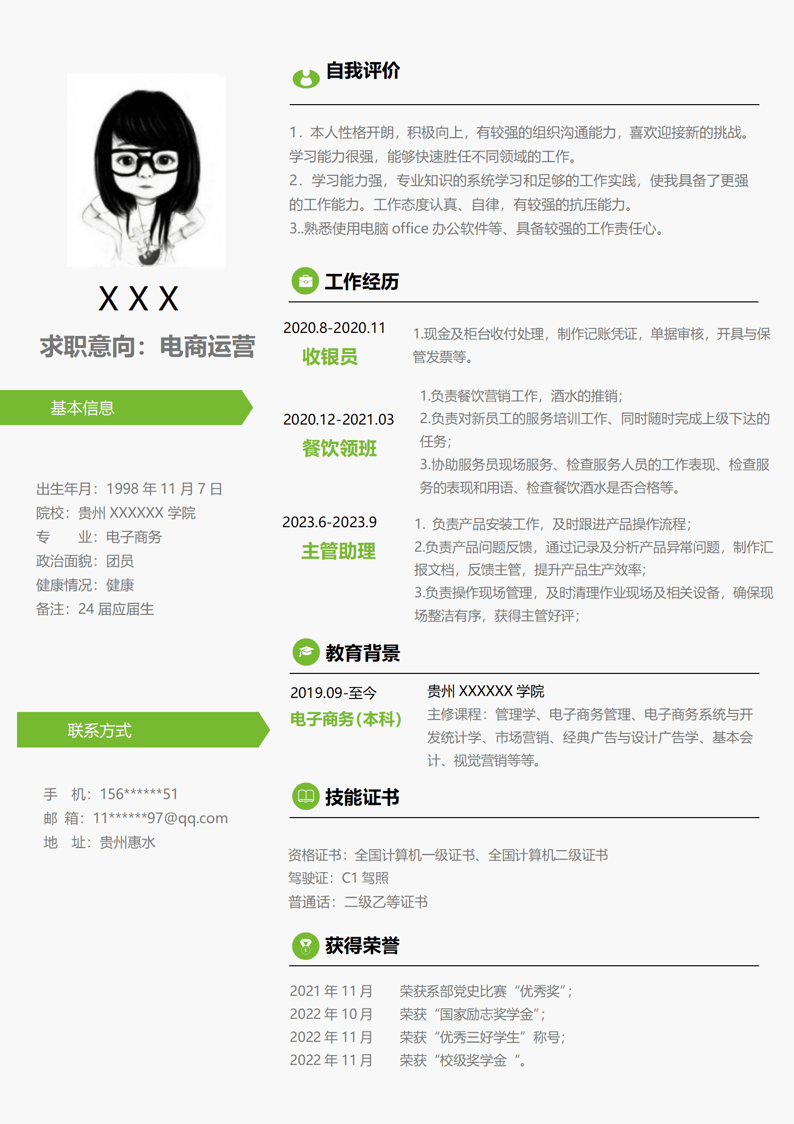 电商运营管理类相关岗位求职简历模板