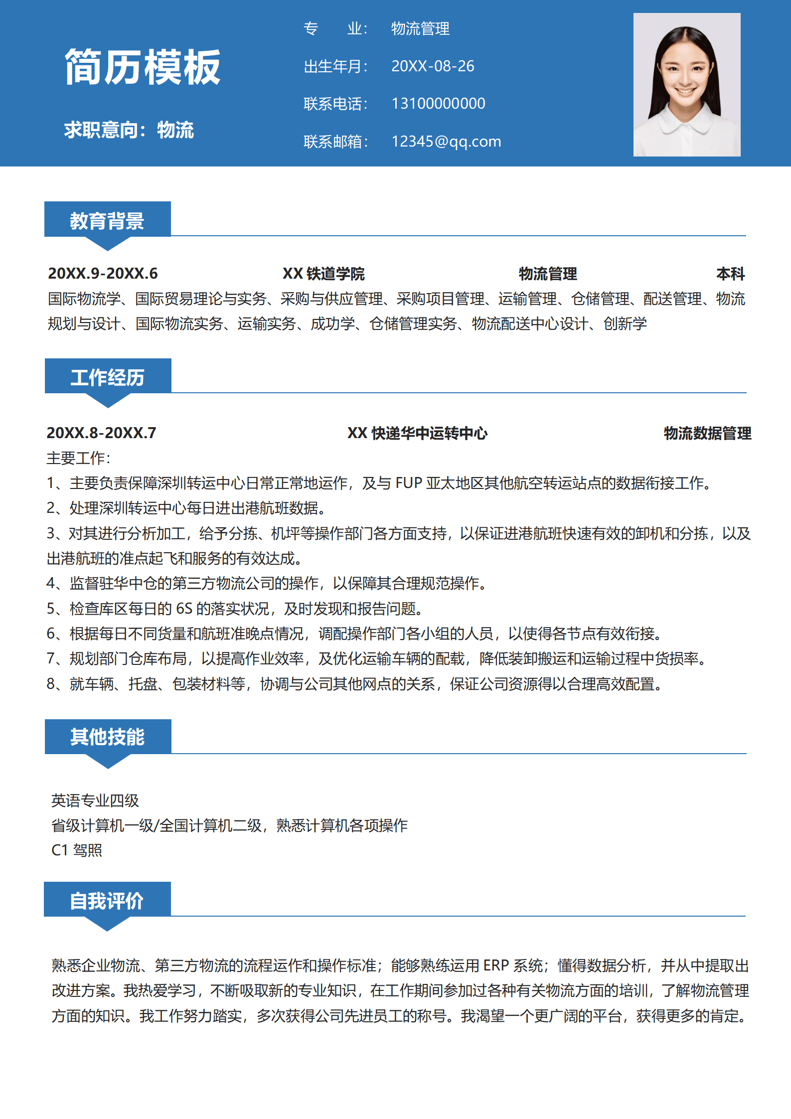 跨境物流运营简历