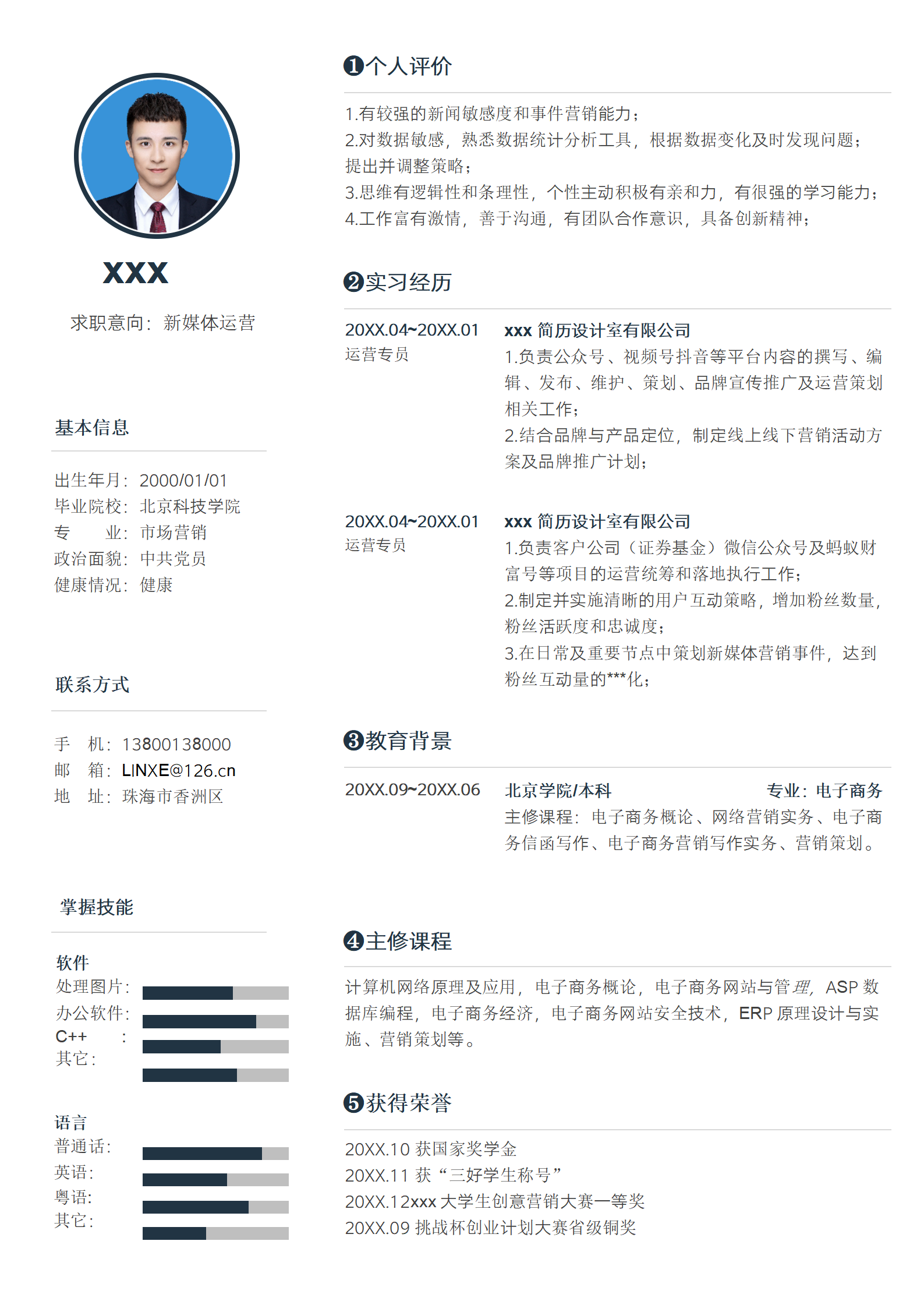 创意新媒体简历模板