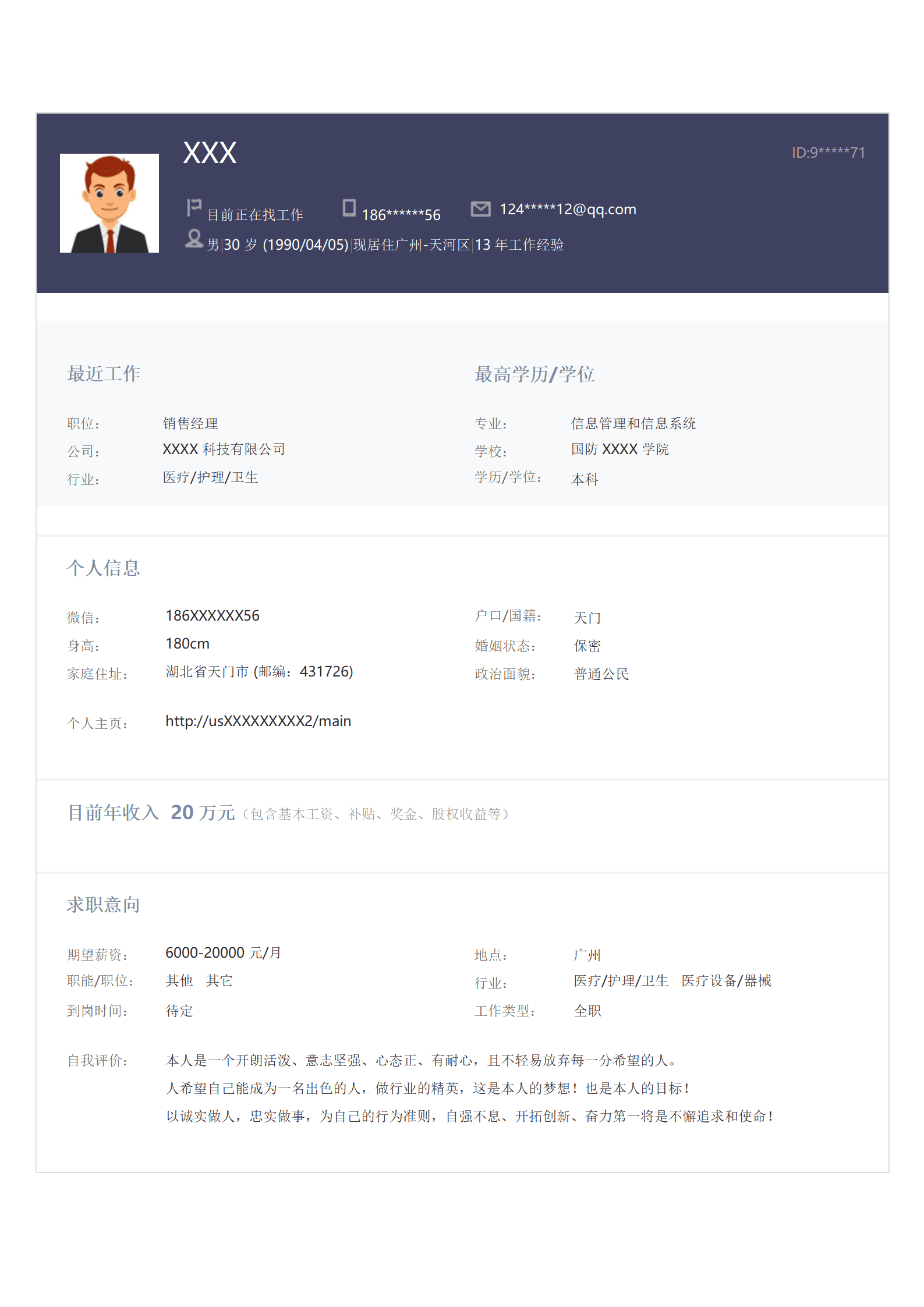 医疗医药行业销售类岗位求职简历模板