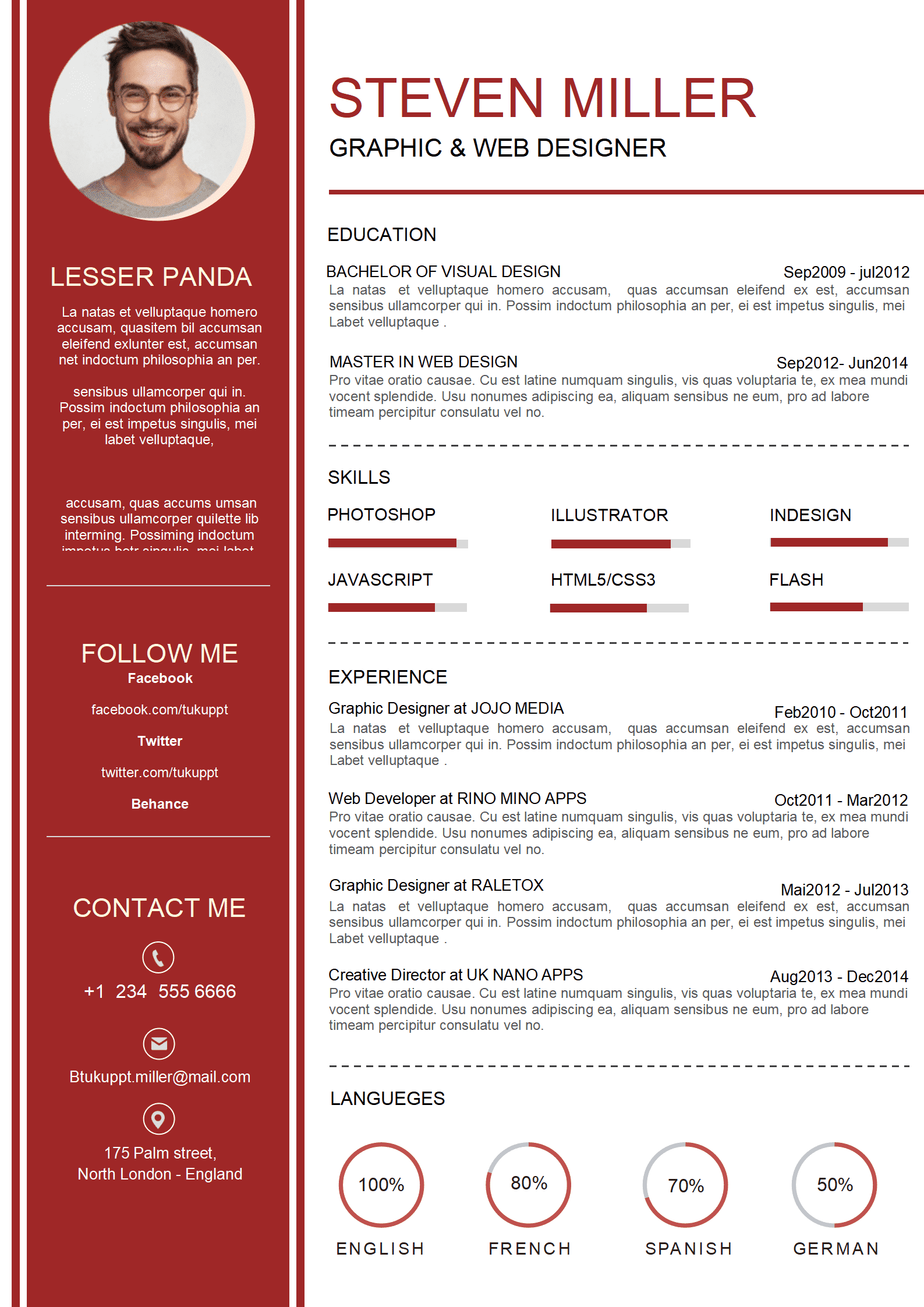 时尚简约英文求职简历word模板