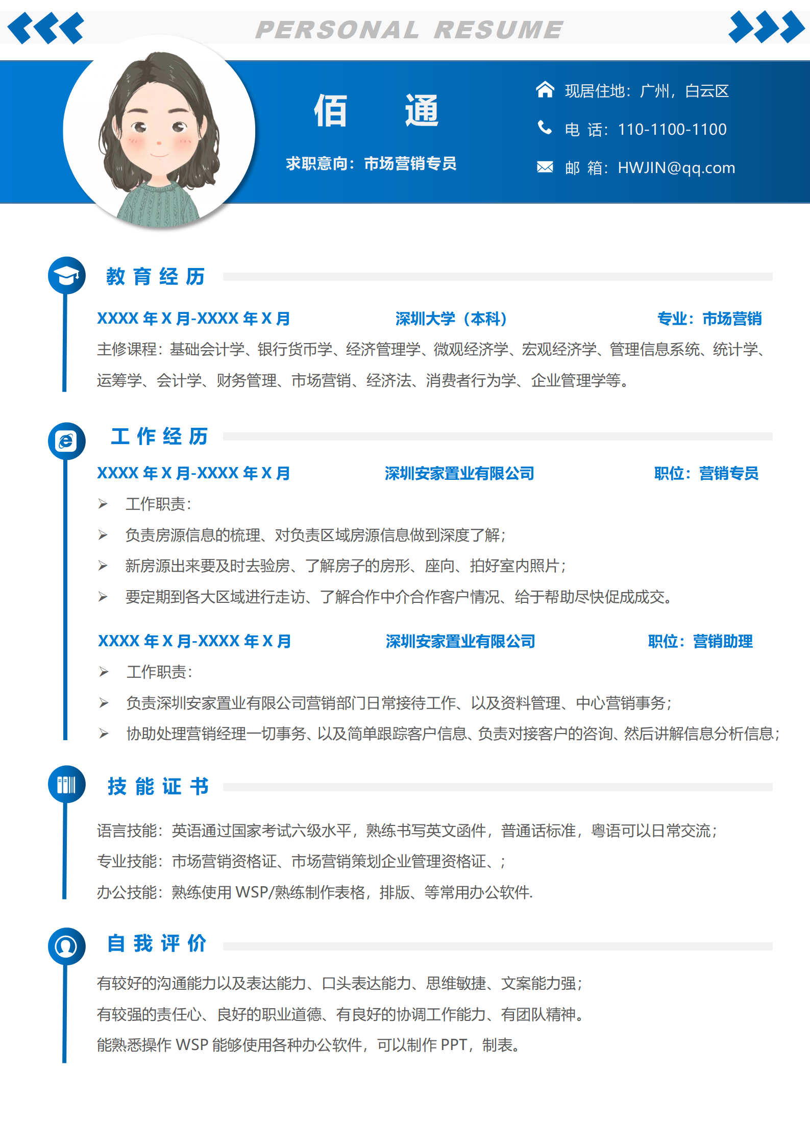 保健品销售专员简历模板