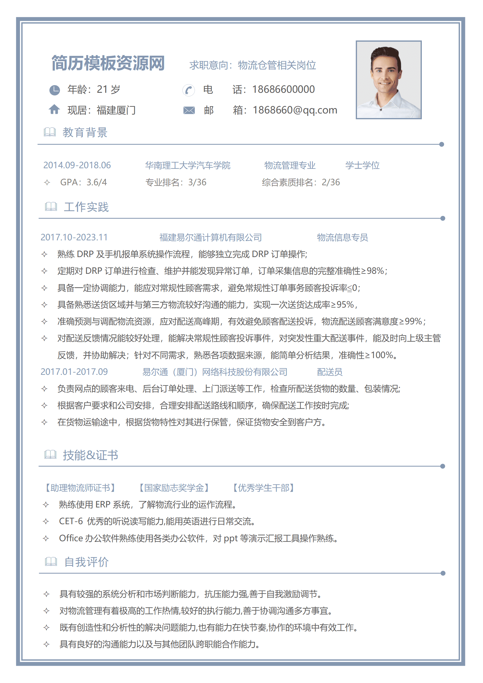 物流论文免费简历模板