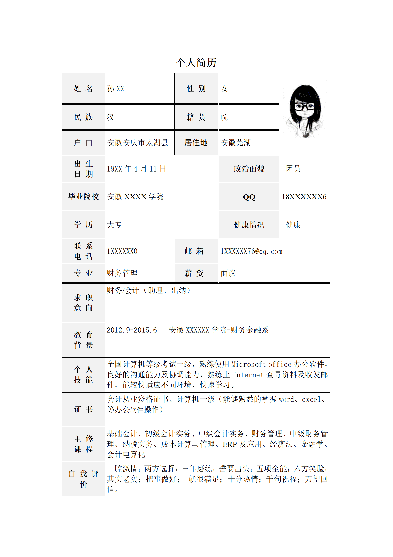 财务会计助理的简历模板