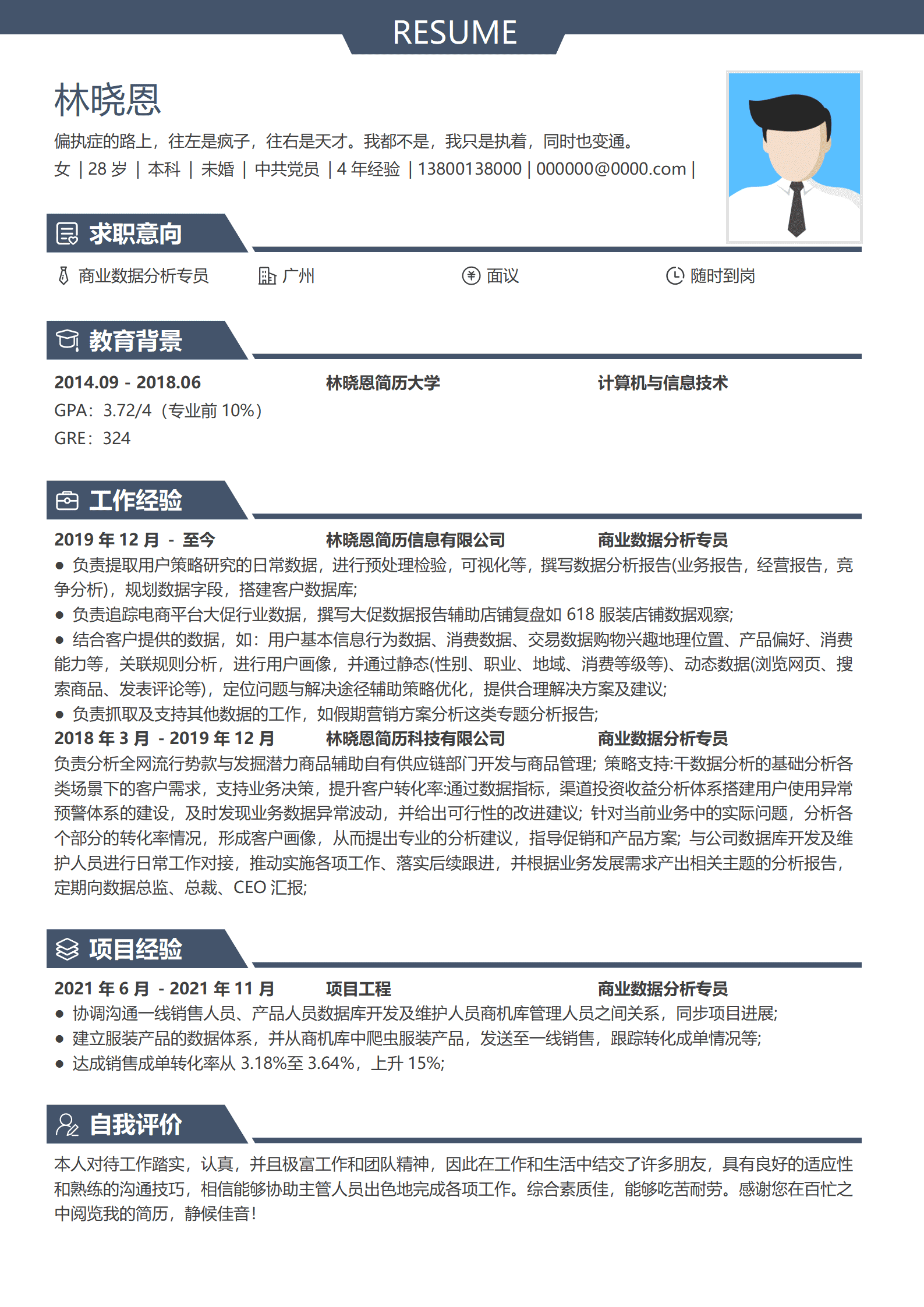 商业数据分析专员简历模板 电商平台大促追踪