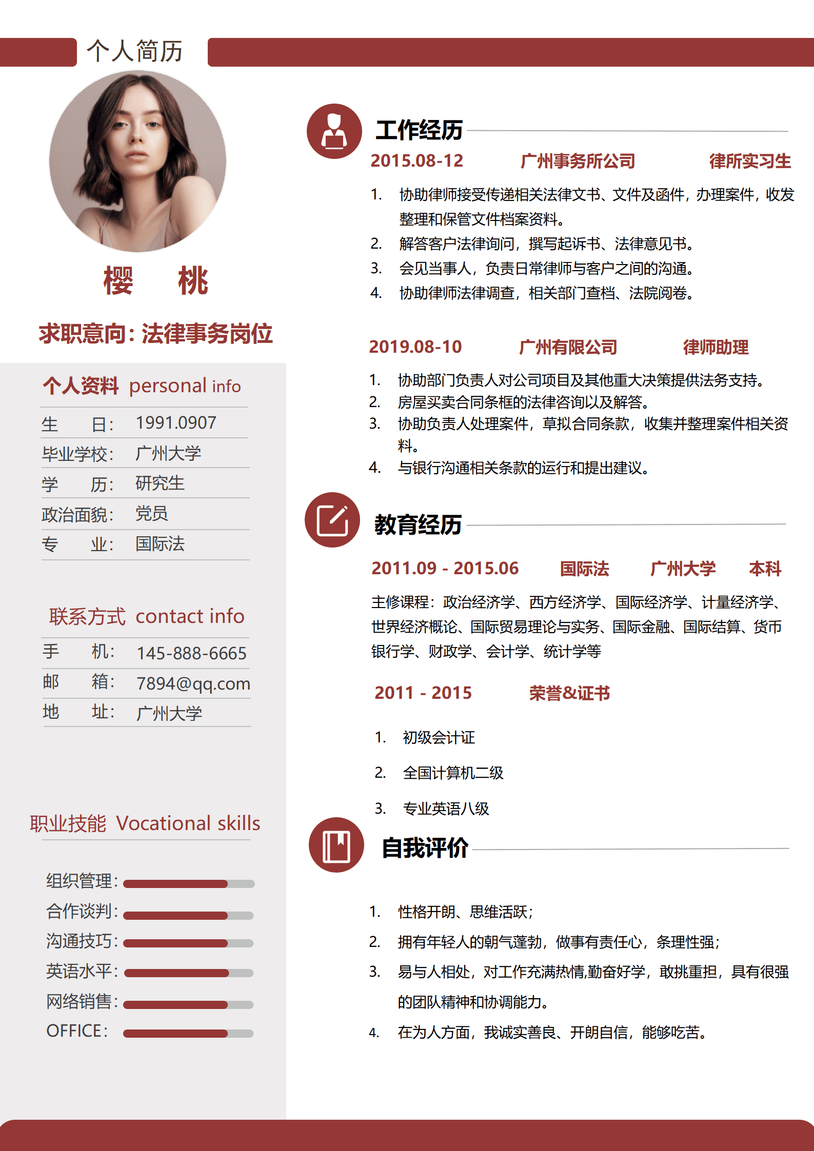 专业律师个人简历范例