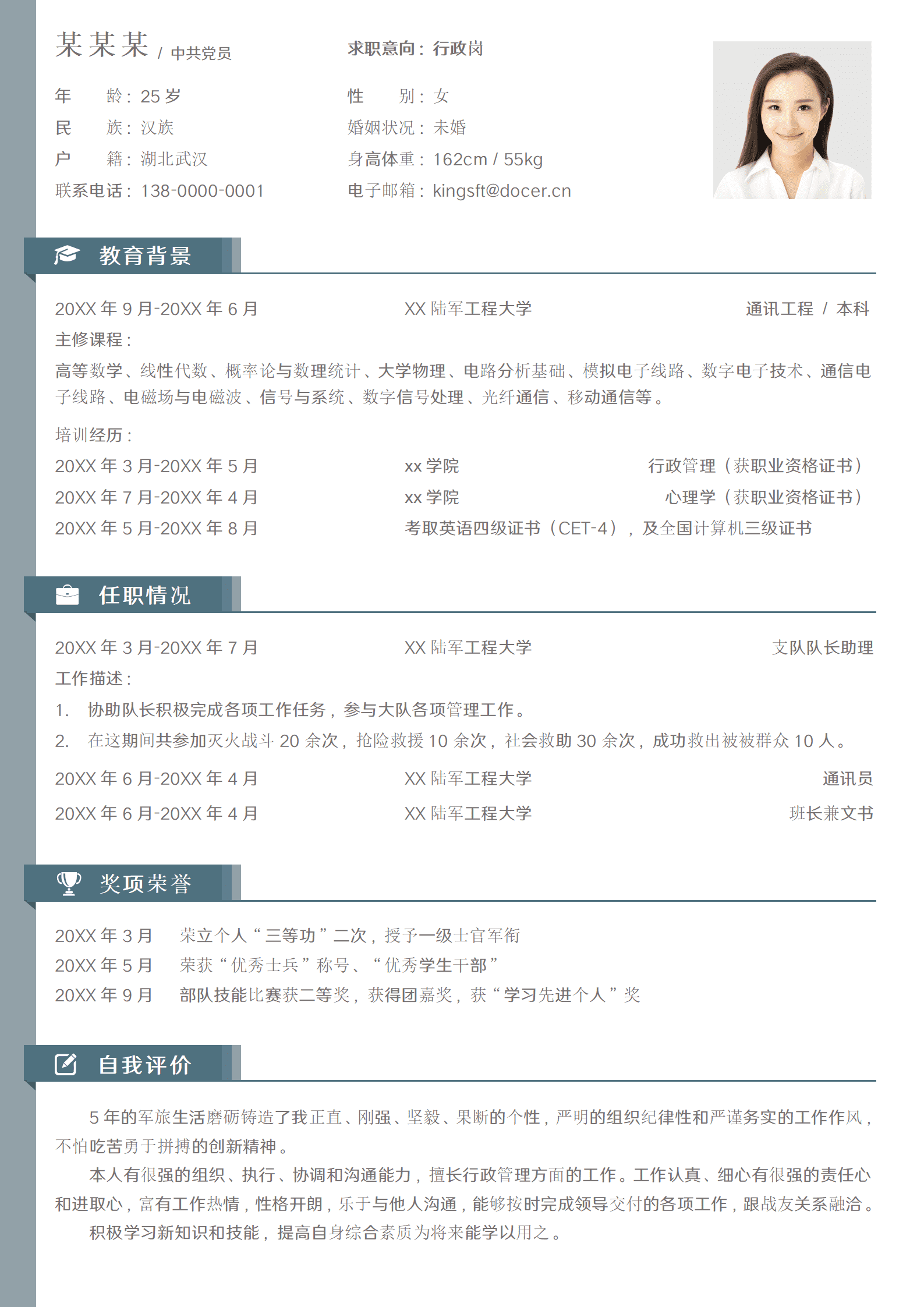 军人转业退伍军人个人简历