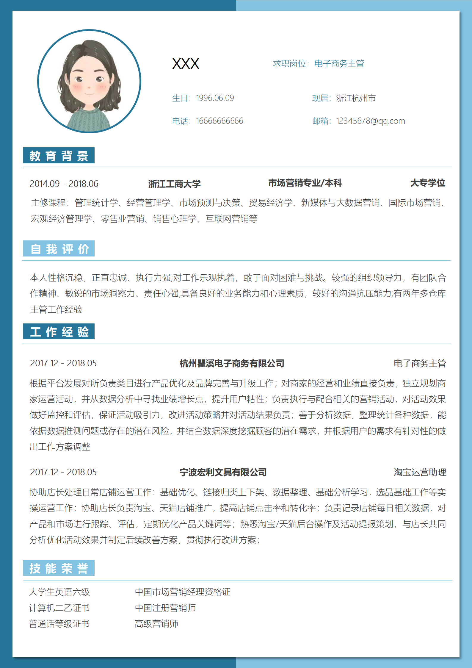 电子商务求职简历（免费成果导向设计）