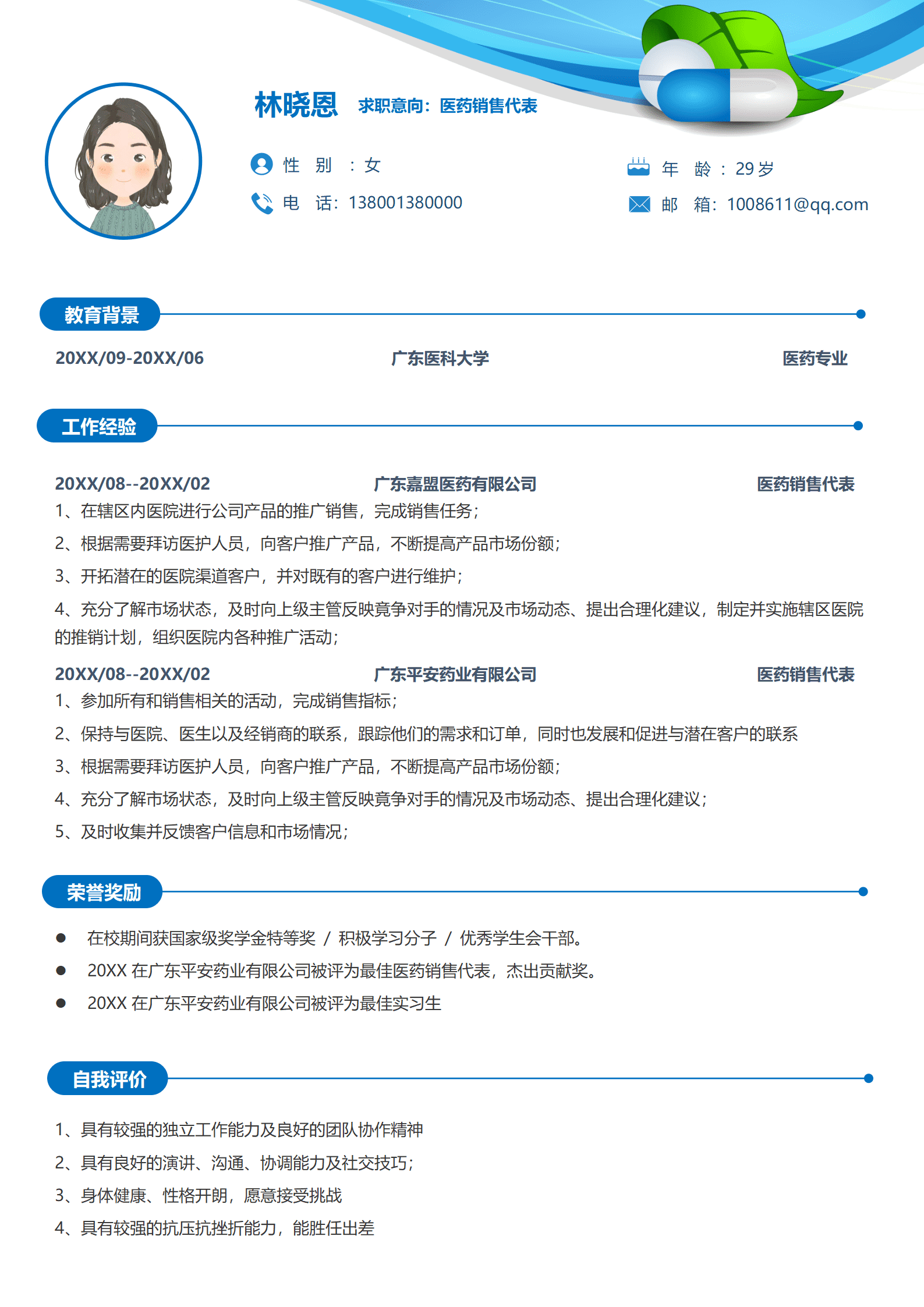 医药销售代表创意简历模板