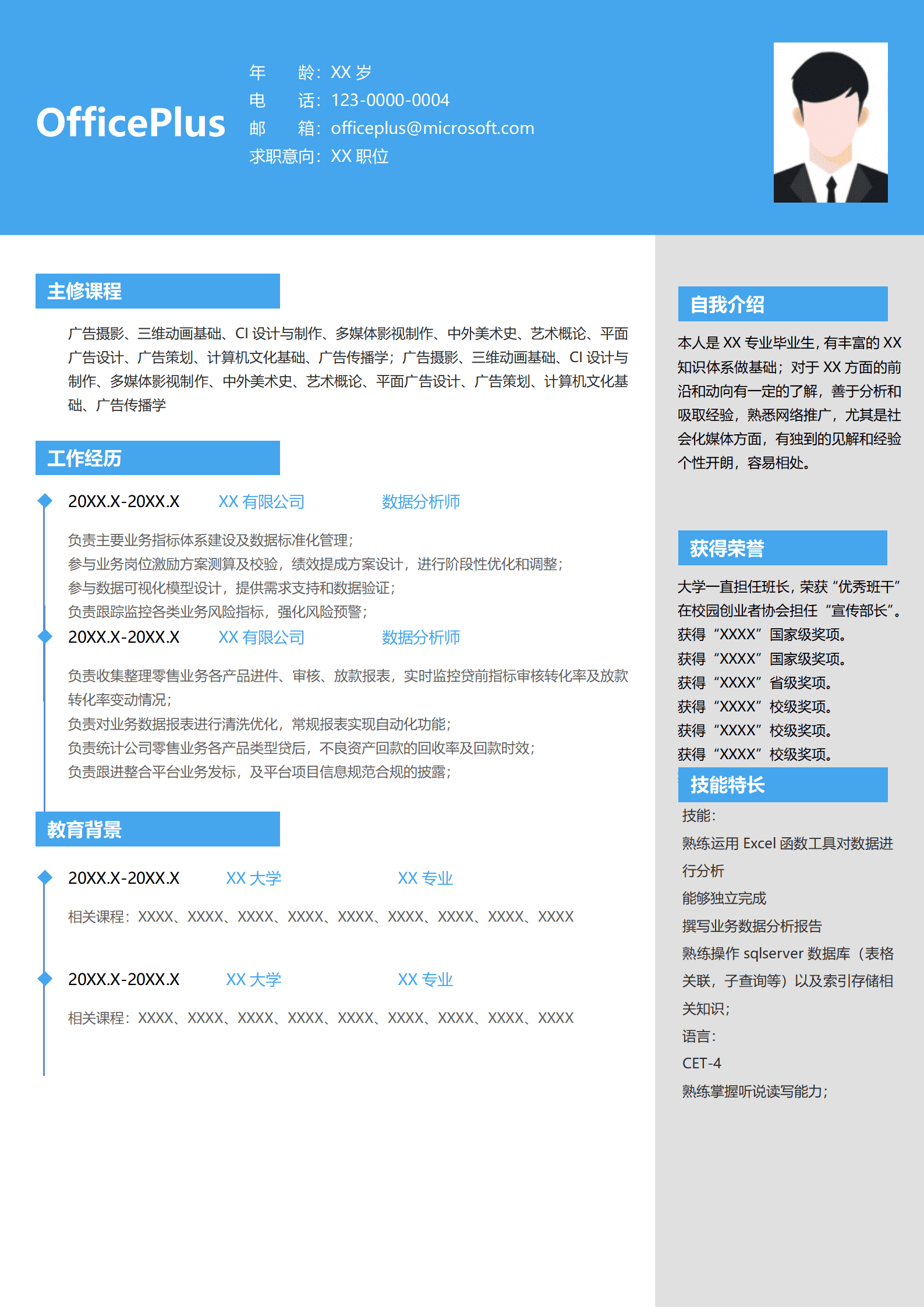 零售业务分析简历模板 SQLServer专家