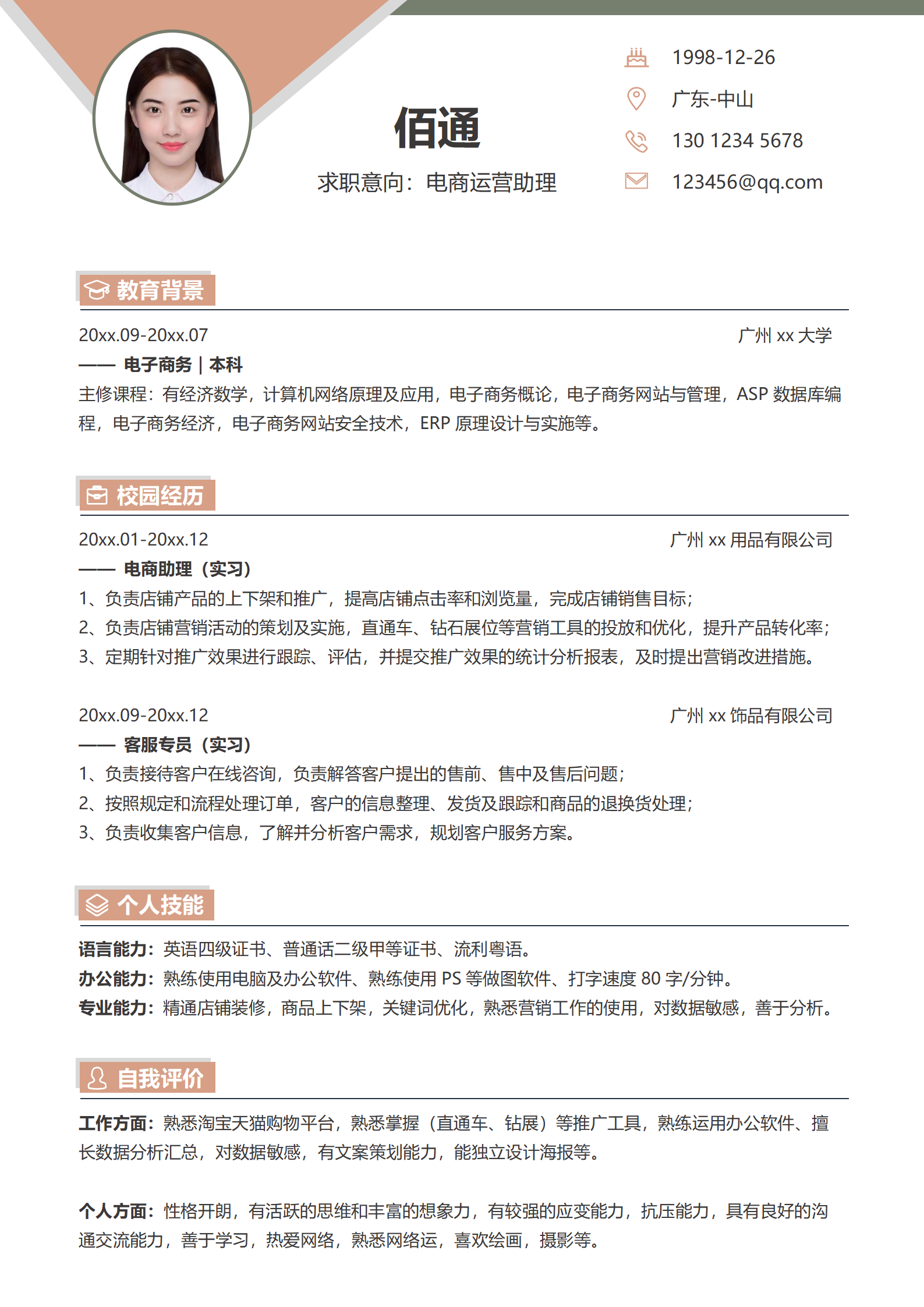 电商精英求职简历模板免费（含封面自荐信）