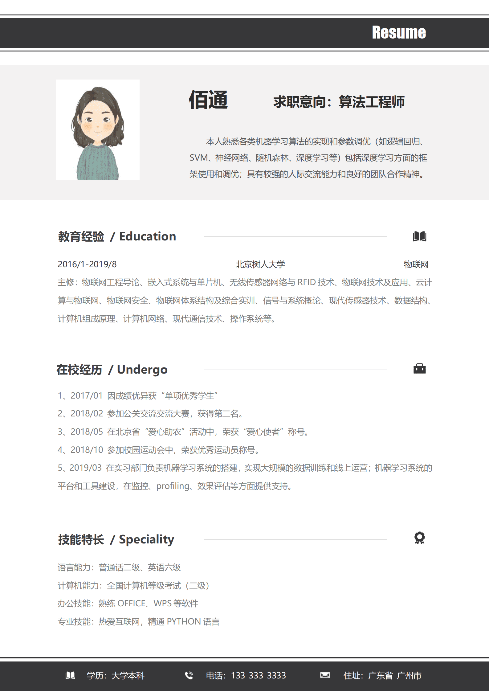 视觉算法工程师简历模板