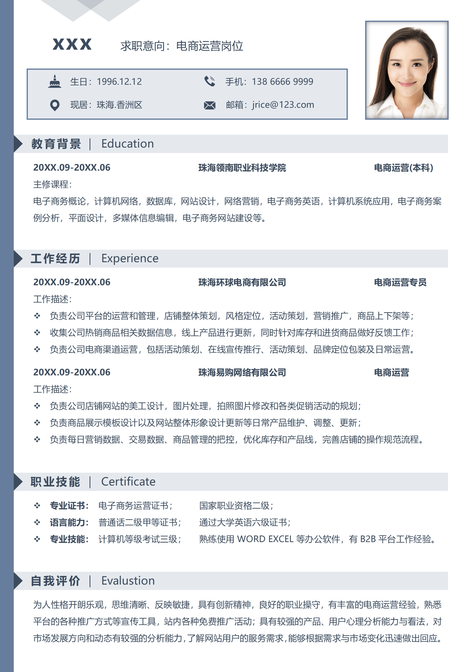 电商运营精英简历模板免费