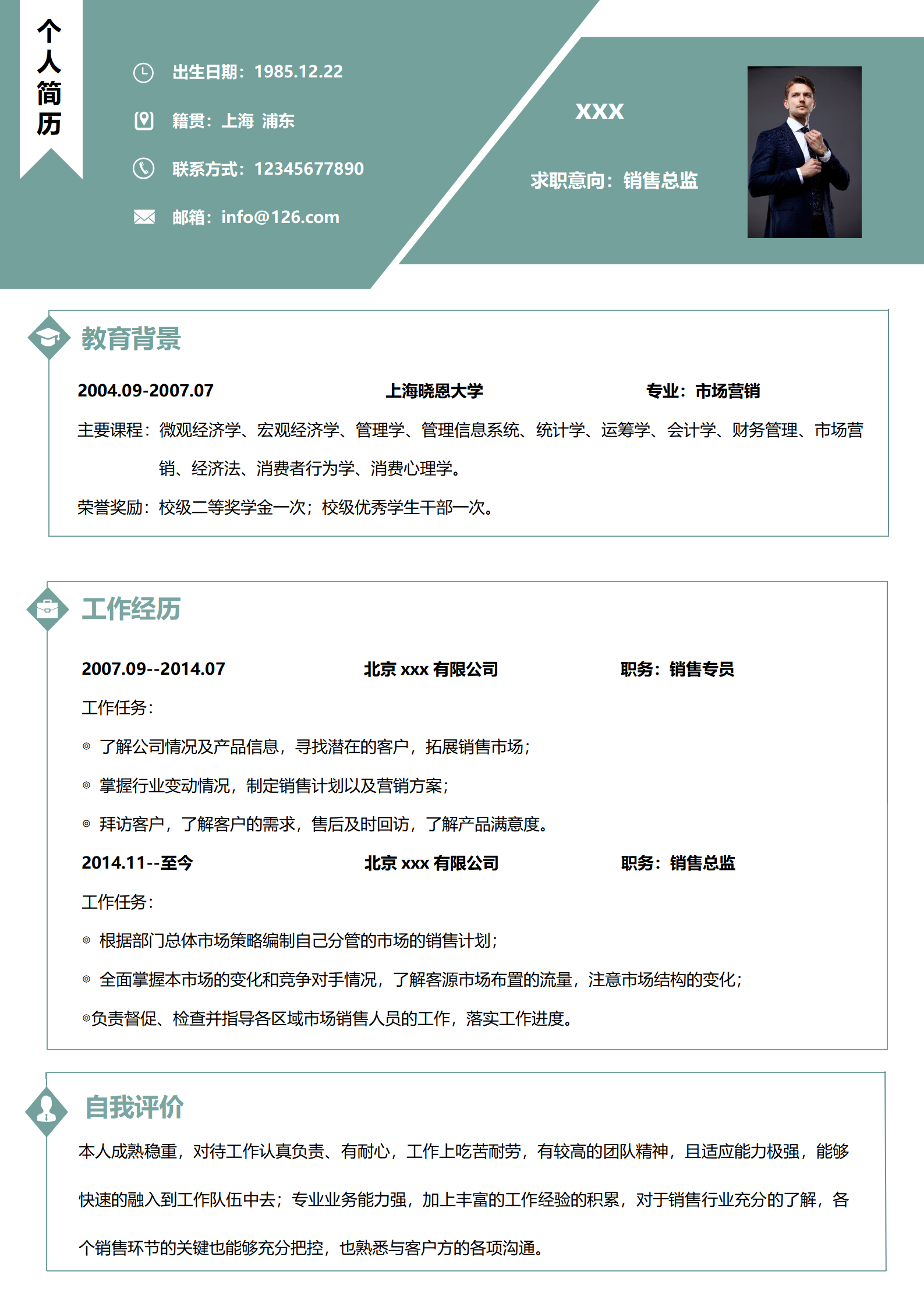 医药销售简历模板免费