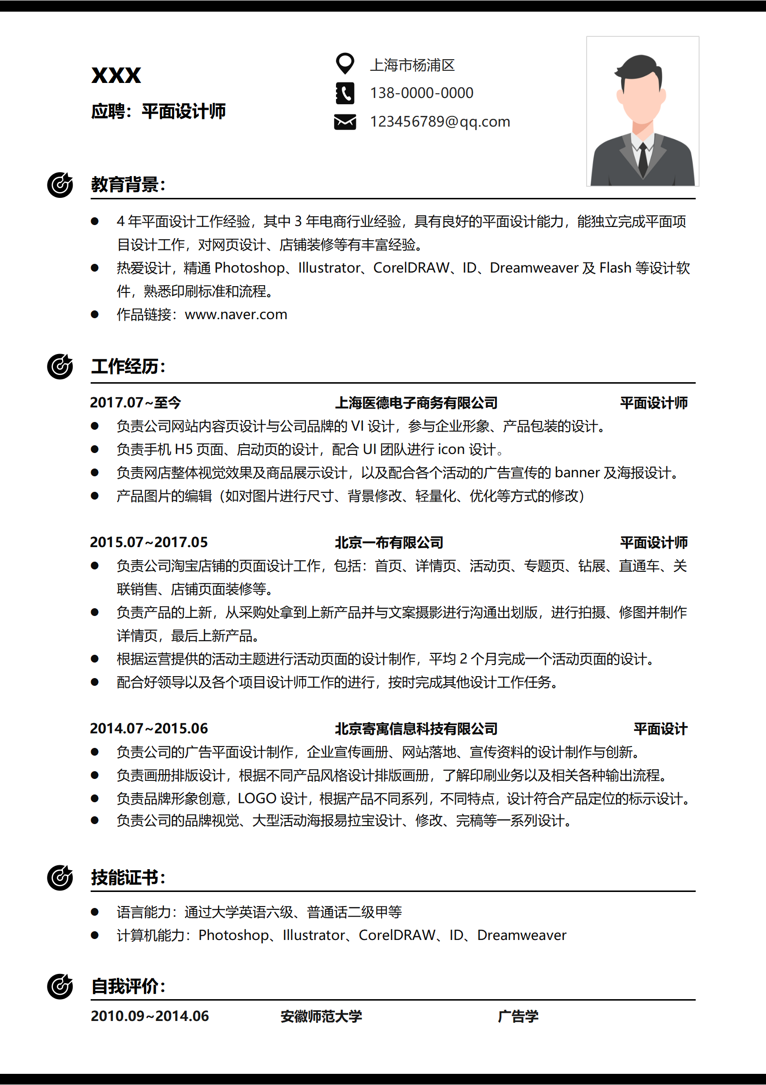 电商UI设计师求职简历免费